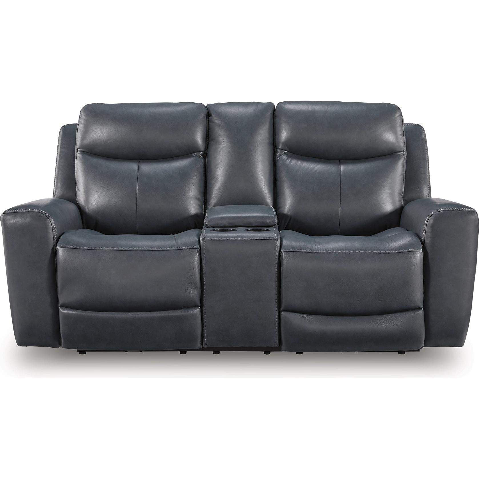  Manufacturer Color_Admiral --  Signature Design by Ashley Next Move Power Reclining Leather Match Loveseat with Console IMAGE 2