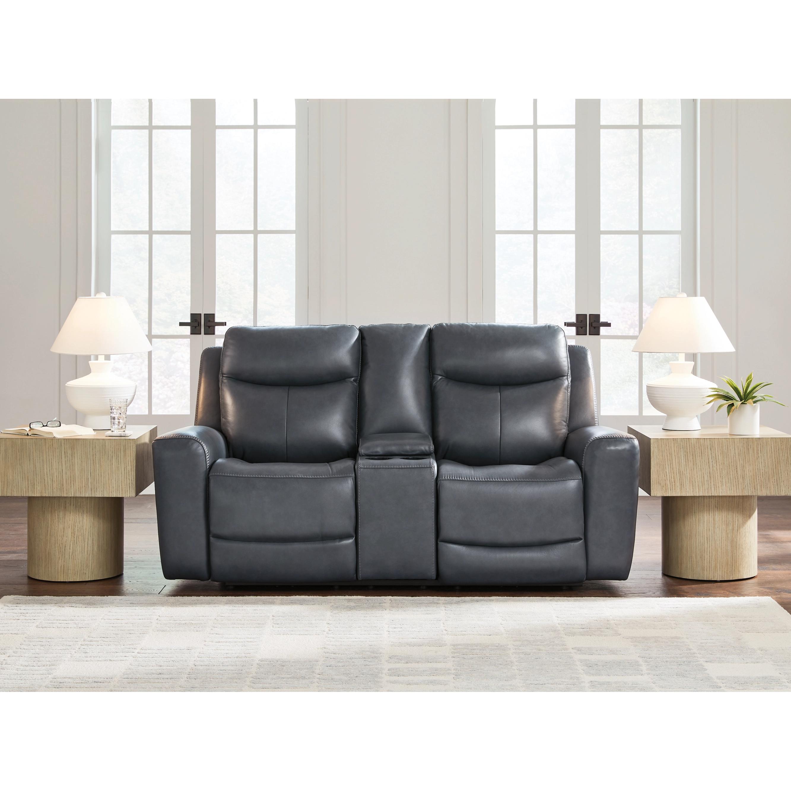 Manufacturer Color_Admiral --  Signature Design by Ashley Next Move Power Reclining Leather Match Loveseat with Console IMAGE 7