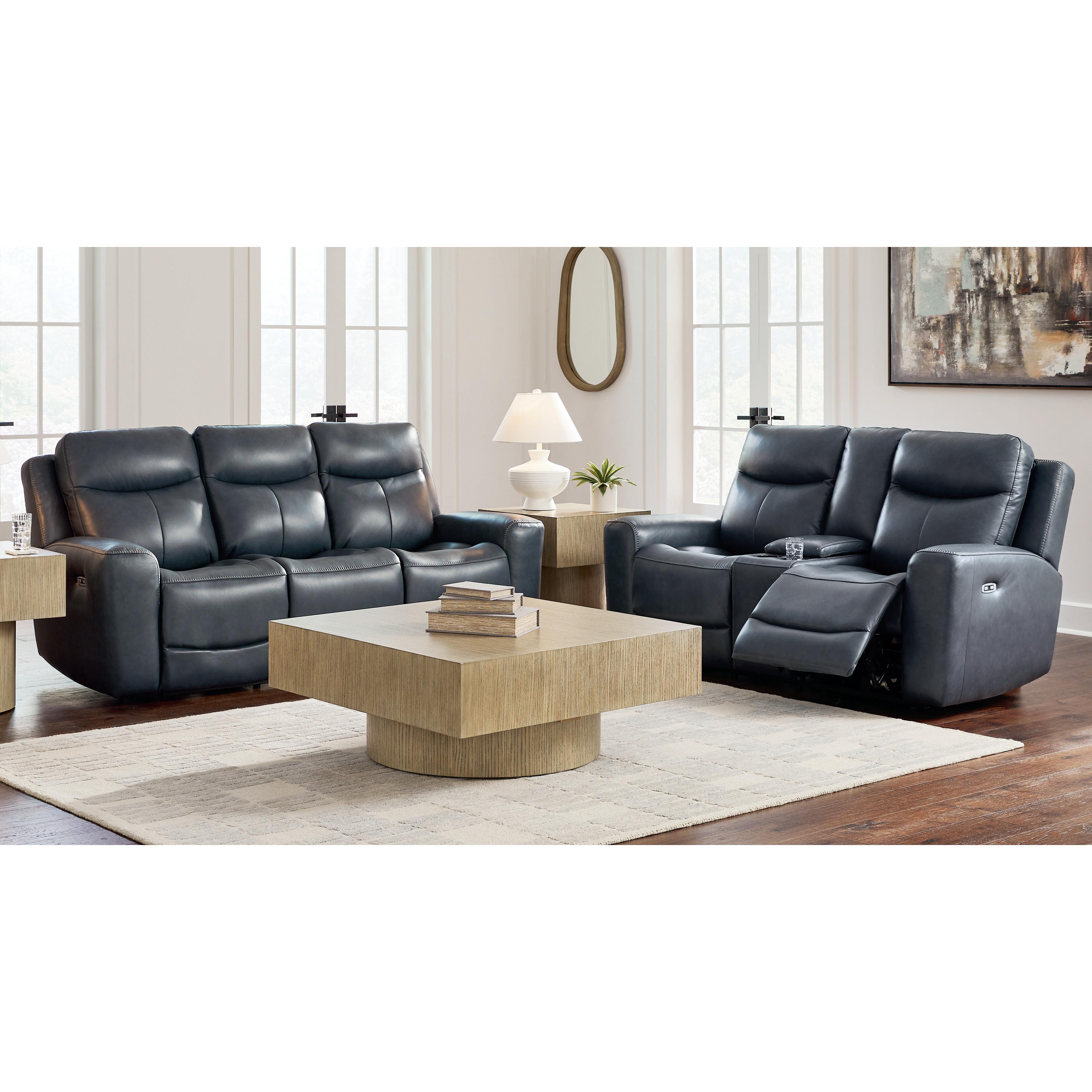  Manufacturer Color_Admiral --  Signature Design by Ashley Next Move Power Reclining Leather Match Loveseat with Console IMAGE 8