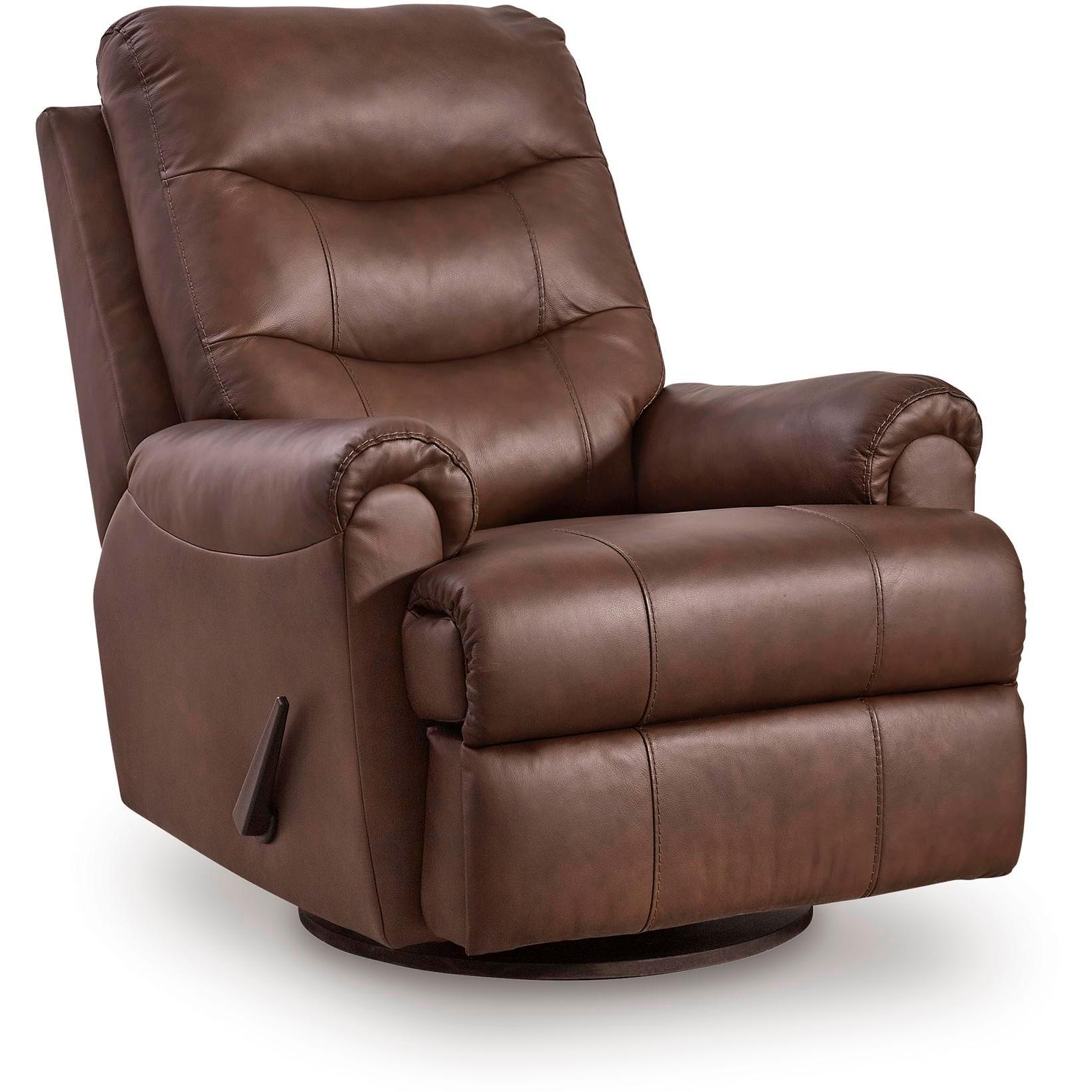  Manufacturer Color_Espresso --  Signature Design by Ashley Flynwood Swivel Glider Leather Match Recliner IMAGE 1
