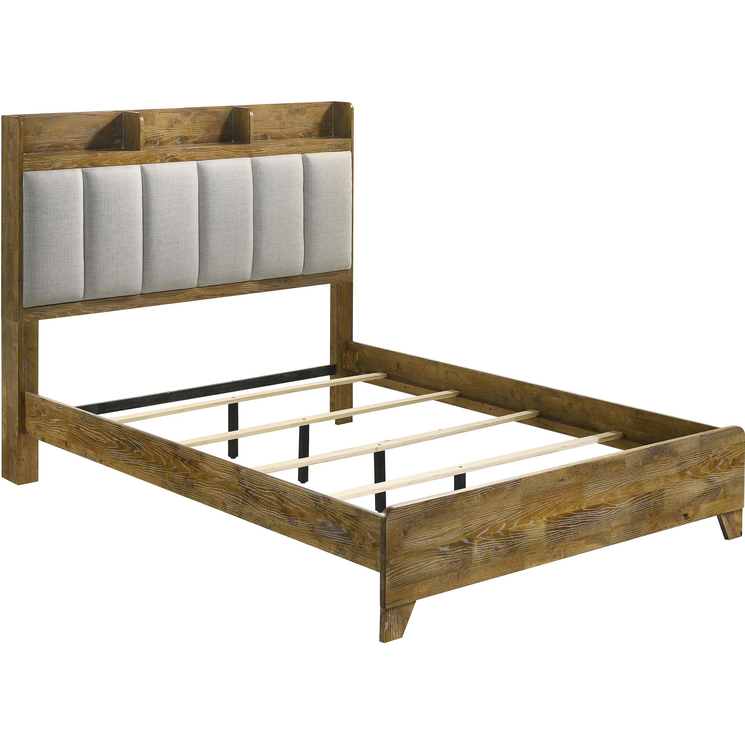  Size_King --  Henderson 222971KE 57-inch Eastern King Bookcase Panel Bed - Medium Oak IMAGE 1