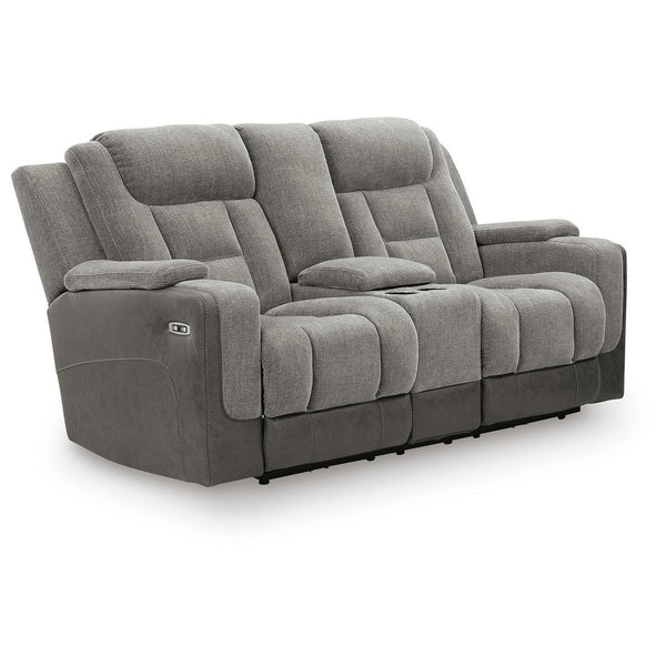 Signature Design by Ashley Mixed Motion PC8350518 Power Reclining Loveseat with Console  & Adjutasble Headrest