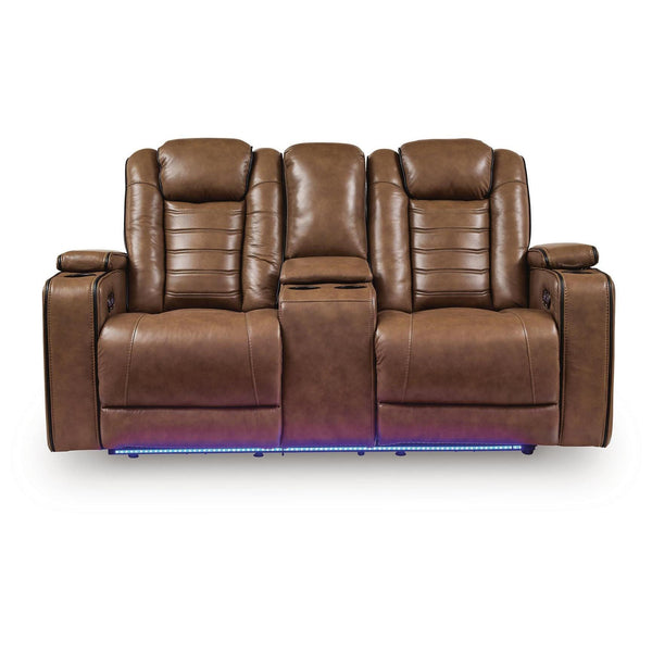 Signature Design by Ashley Gruaro PCU1420018 Power Reclining Loveseat with Console  & Adjutasble Headrest
