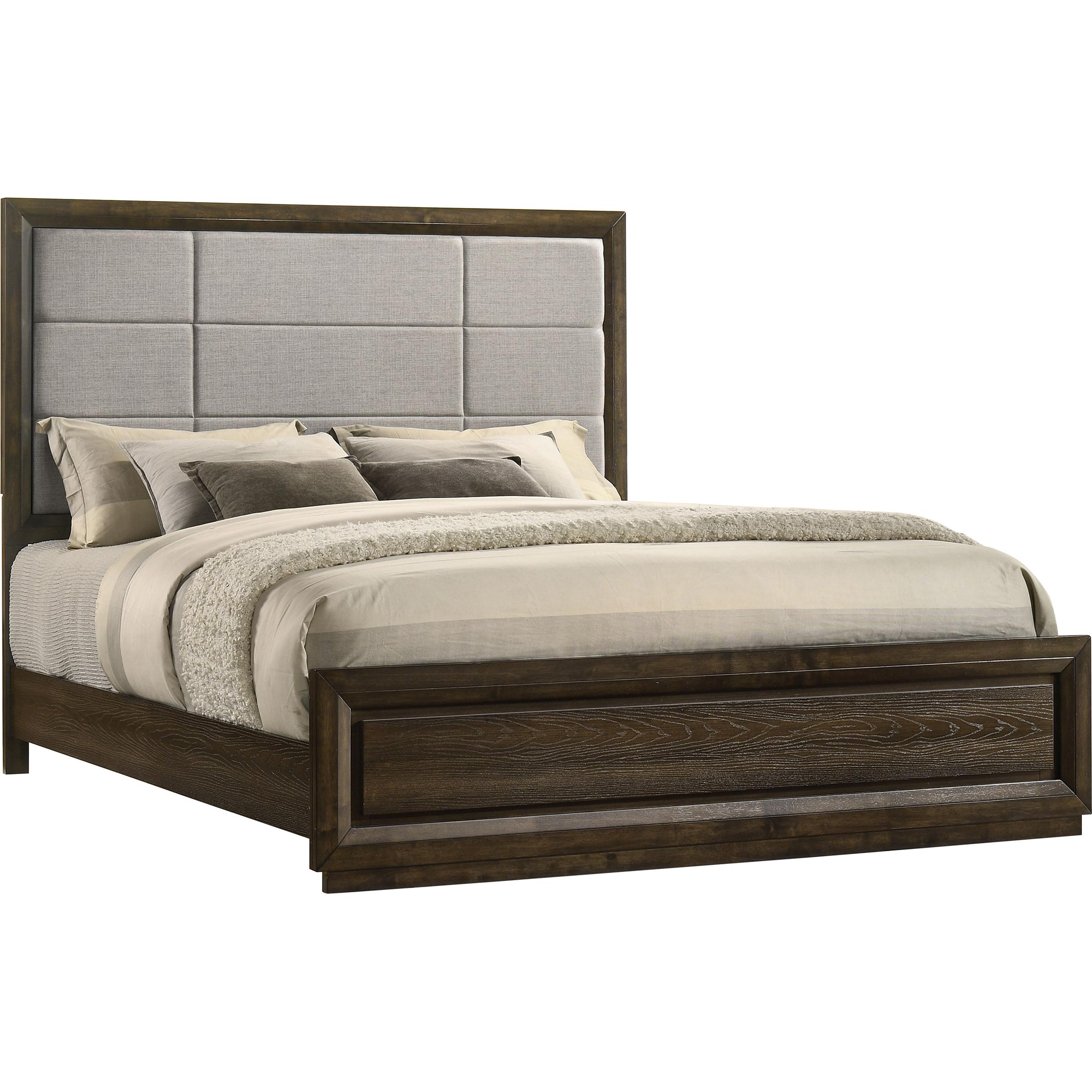  Size_King -- Atlas 215971KE 63-inch Eastern King Upholstered Panel Bed - Grey/Dark Oak IMAGE 1