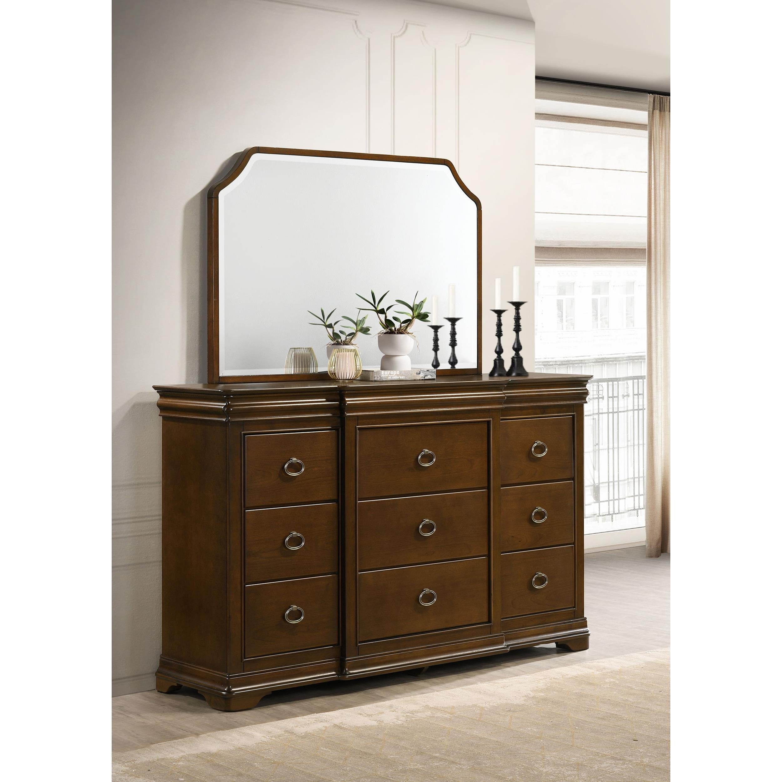  Coaster Furniture Garland 205303M 9-drawer Bedroom Dresser with Mirror - Brown Cherry IMAGE 4