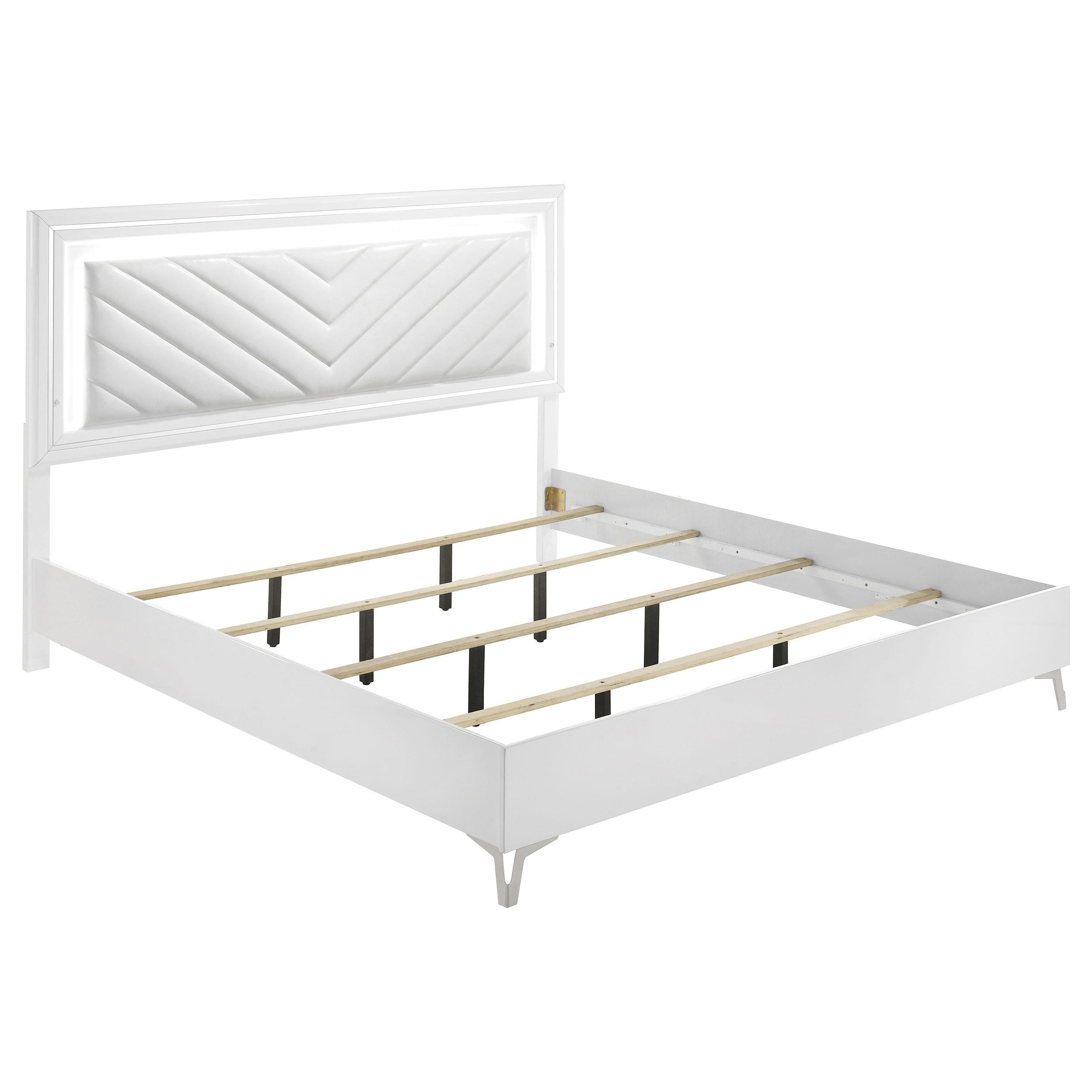  Coaster Furniture Cassia 215791KE Eastern King LED Panel Bed - White High Gloss IMAGE 1