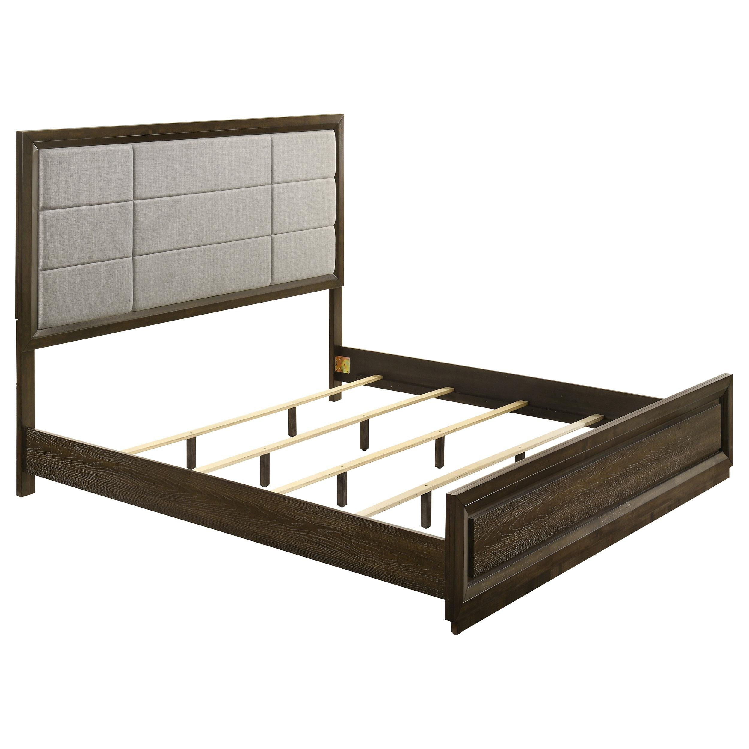  Coaster Furniture Atlas 215971KW 63-inch California King Upholstered Panel Bed - Grey/Dark Oak IMAGE 1