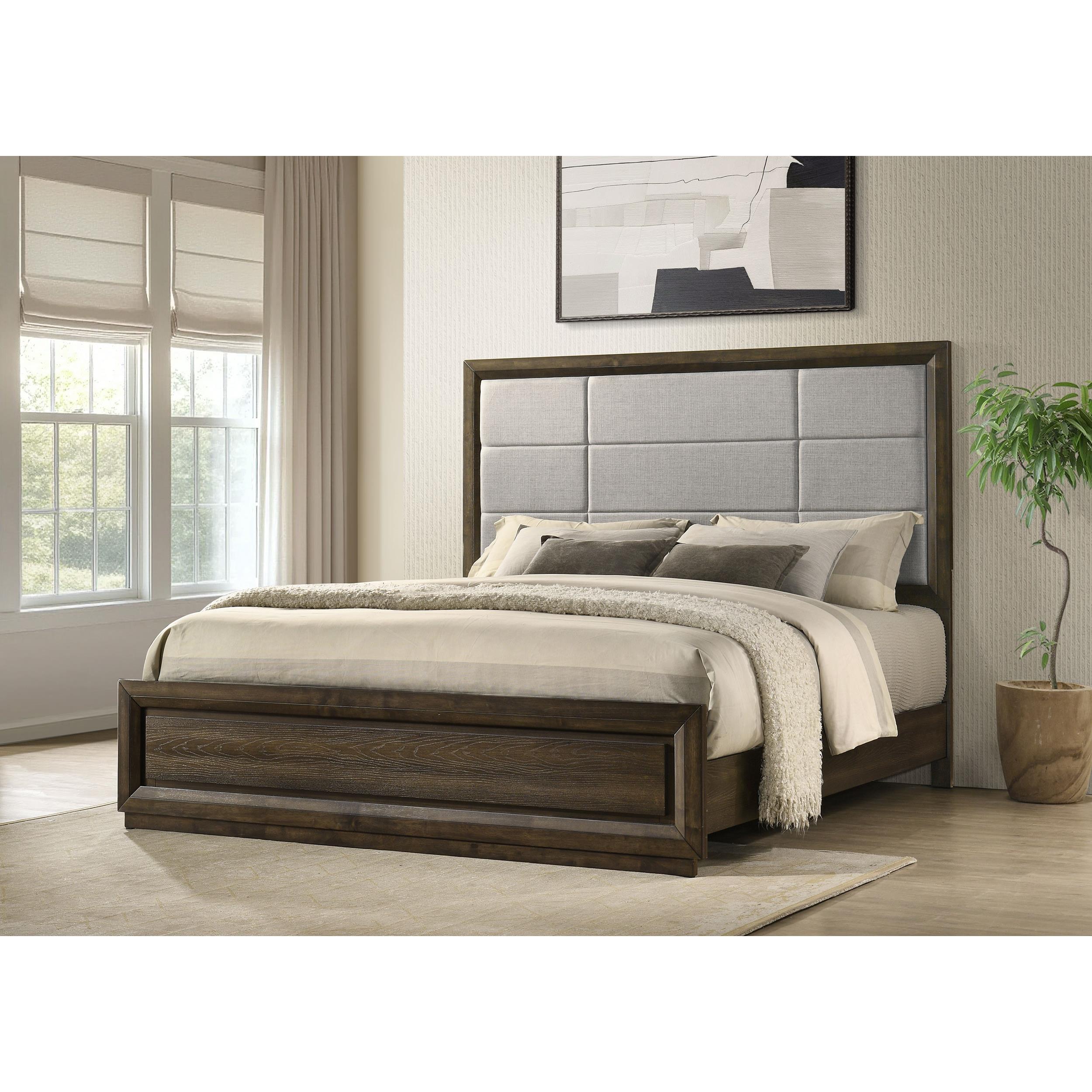  Coaster Furniture Atlas 215971KW 63-inch California King Upholstered Panel Bed - Grey/Dark Oak IMAGE 4