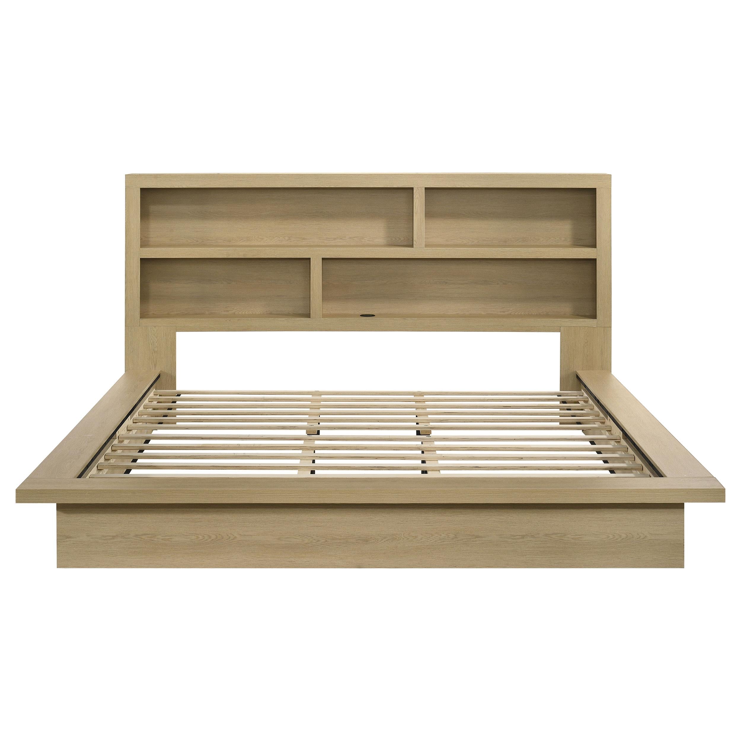  Coaster Furniture Hendricks 222650KE Eastern King Bookcase Headboard Platform Bed - Light Oak IMAGE 3