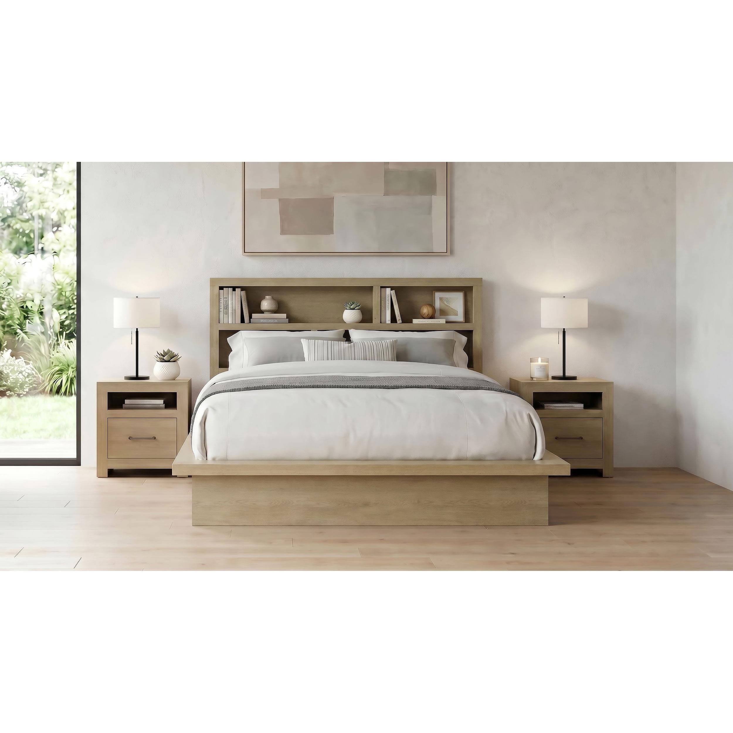 Coaster Furniture Hendricks 222650KE Eastern King Bookcase Headboard Platform Bed - Light Oak IMAGE 9