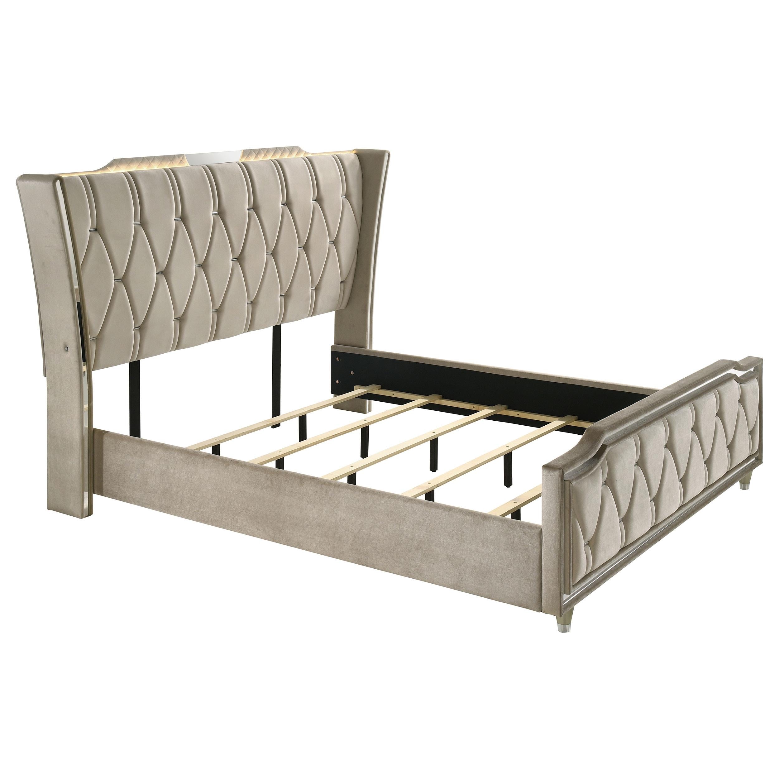  Coaster Furniture Lorient 222661KW California King LED Upholstered Bed - Ivory/Camel IMAGE 1