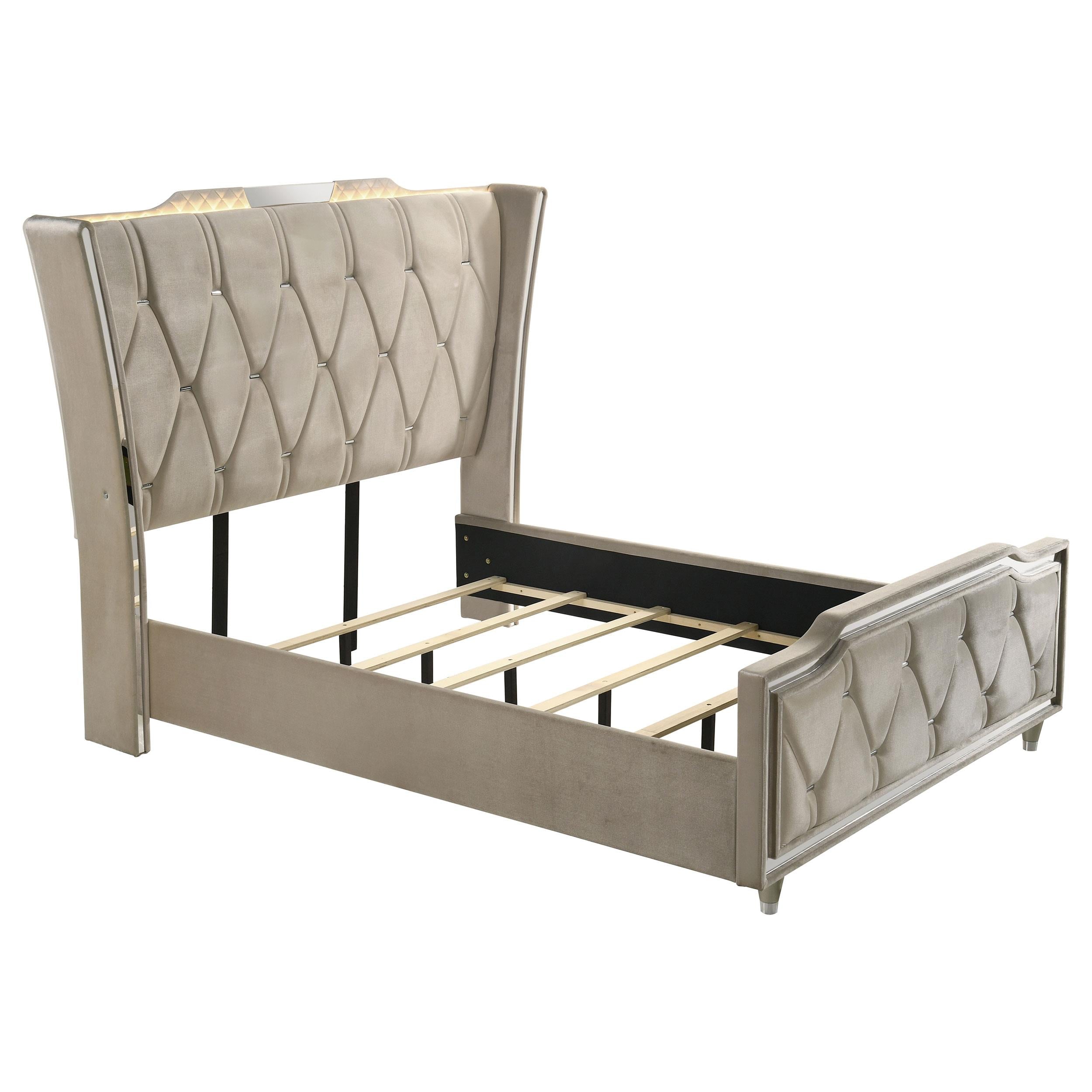  Coaster Furniture Lorient 222661Q Queen LED Upholstered Wingback Bed - Ivory/Camel IMAGE 1