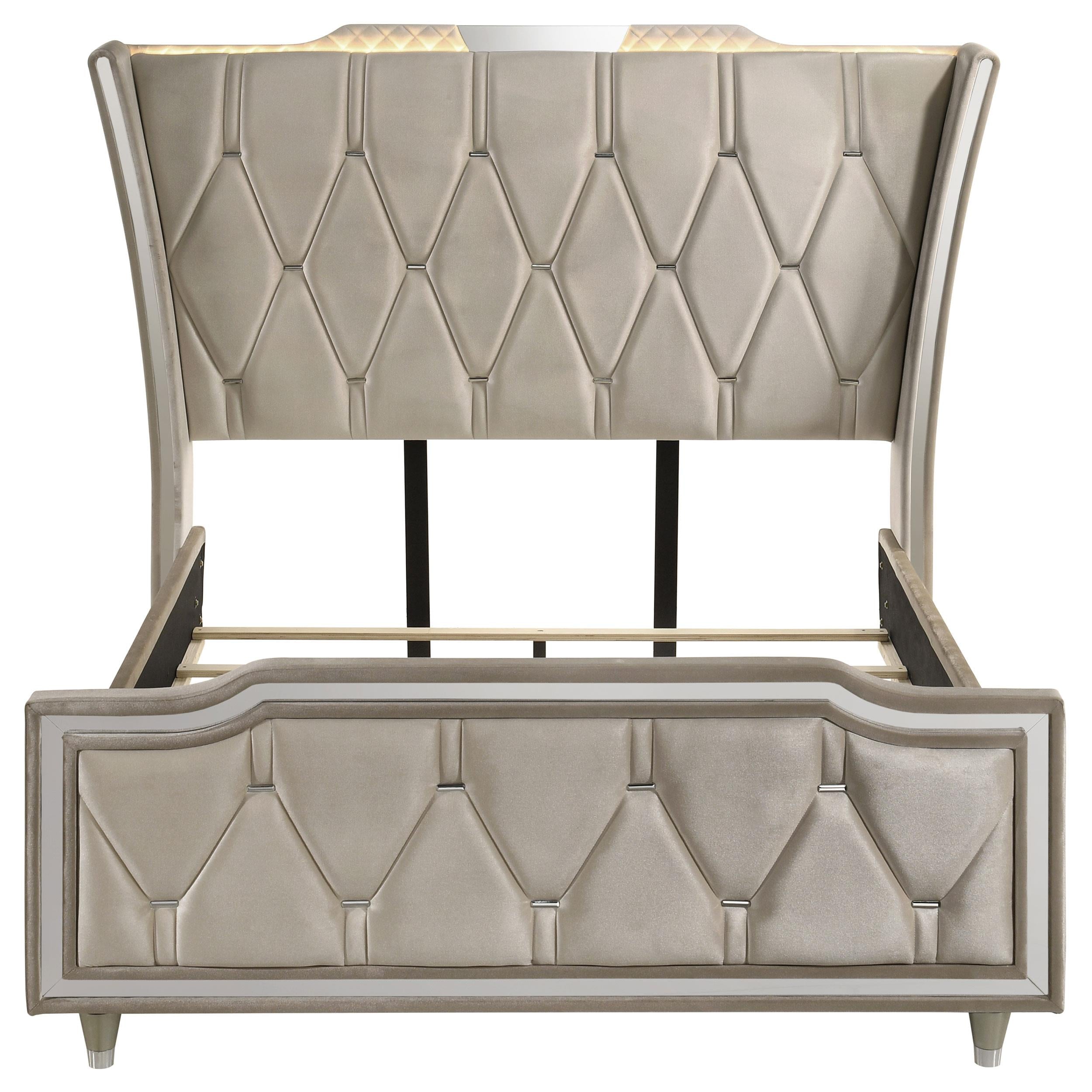  Coaster Furniture Lorient 222661Q Queen LED Upholstered Wingback Bed - Ivory/Camel IMAGE 12