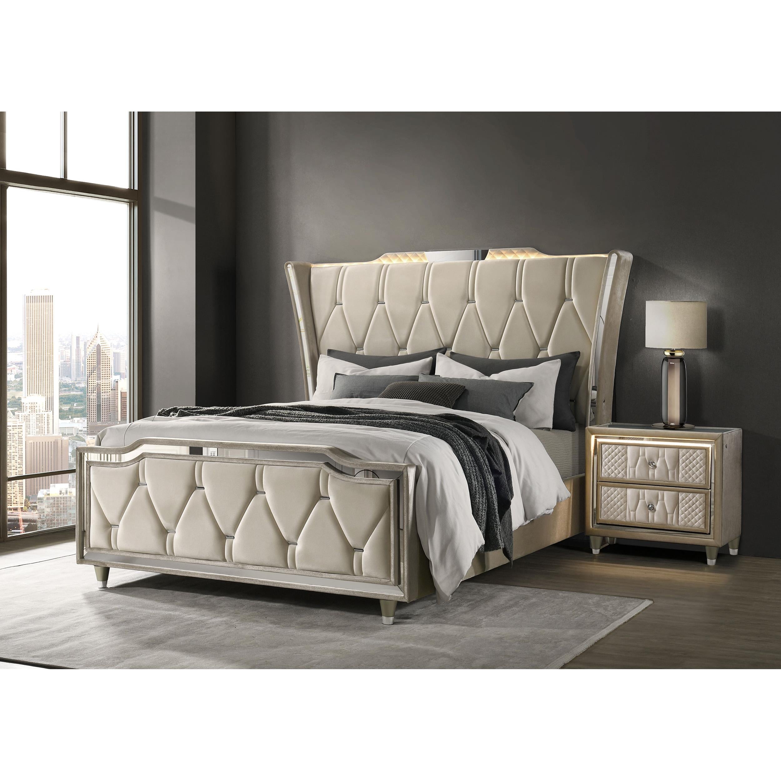  Coaster Furniture Lorient 222661Q Queen LED Upholstered Wingback Bed - Ivory/Camel IMAGE 14