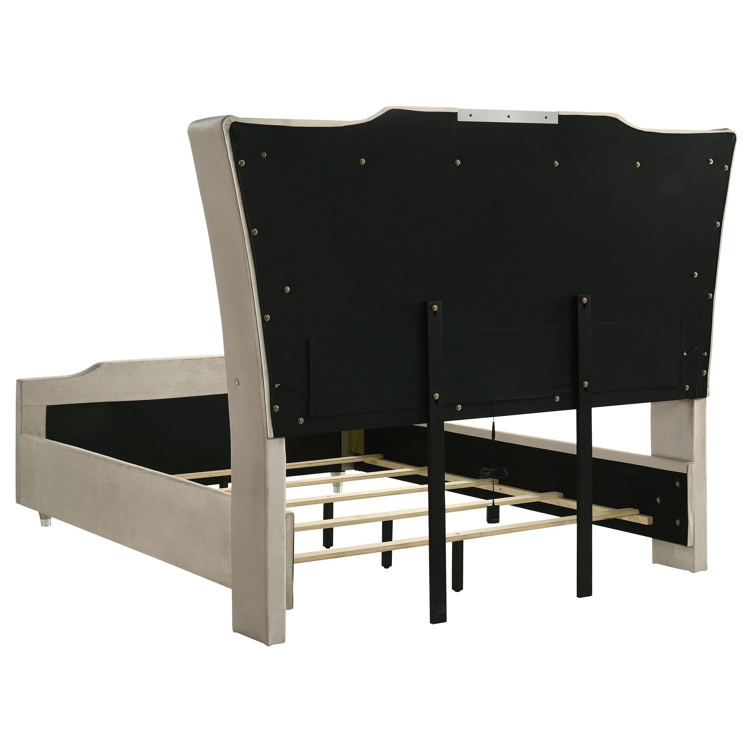  Coaster Furniture Lorient 222661Q Queen LED Upholstered Wingback Bed - Ivory/Camel IMAGE 2