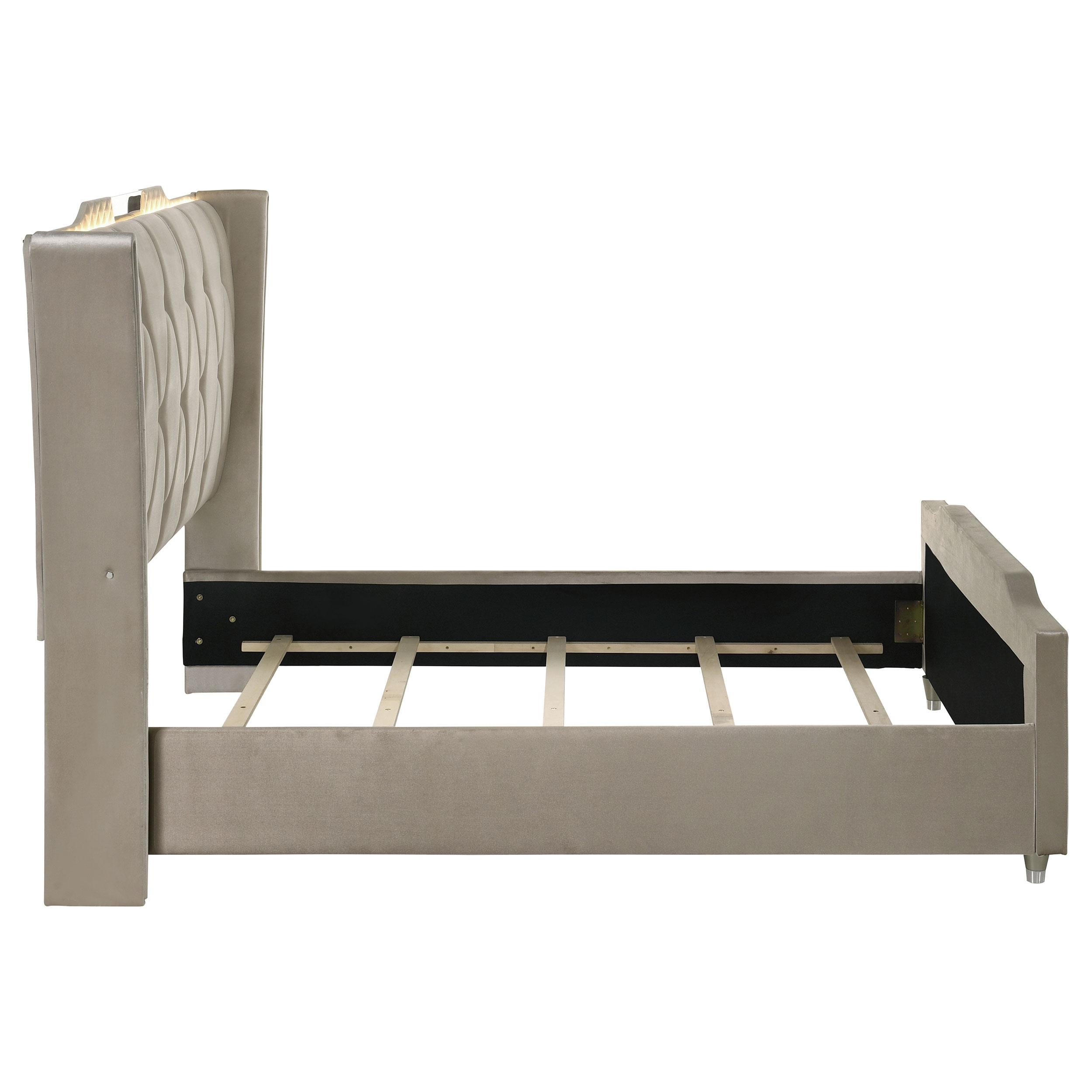  Coaster Furniture Lorient 222661Q Queen LED Upholstered Wingback Bed - Ivory/Camel IMAGE 3