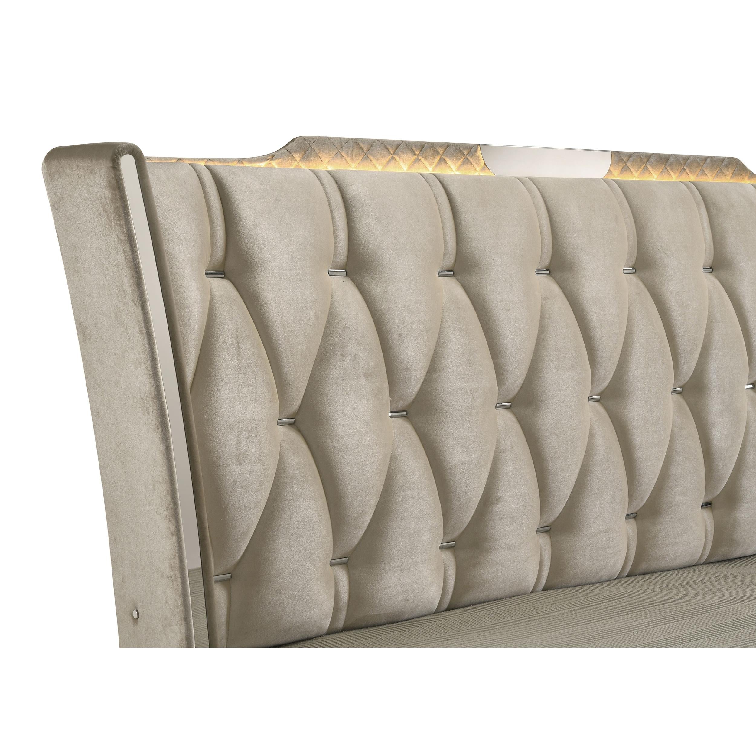  Coaster Furniture Lorient 222661Q Queen LED Upholstered Wingback Bed - Ivory/Camel IMAGE 5