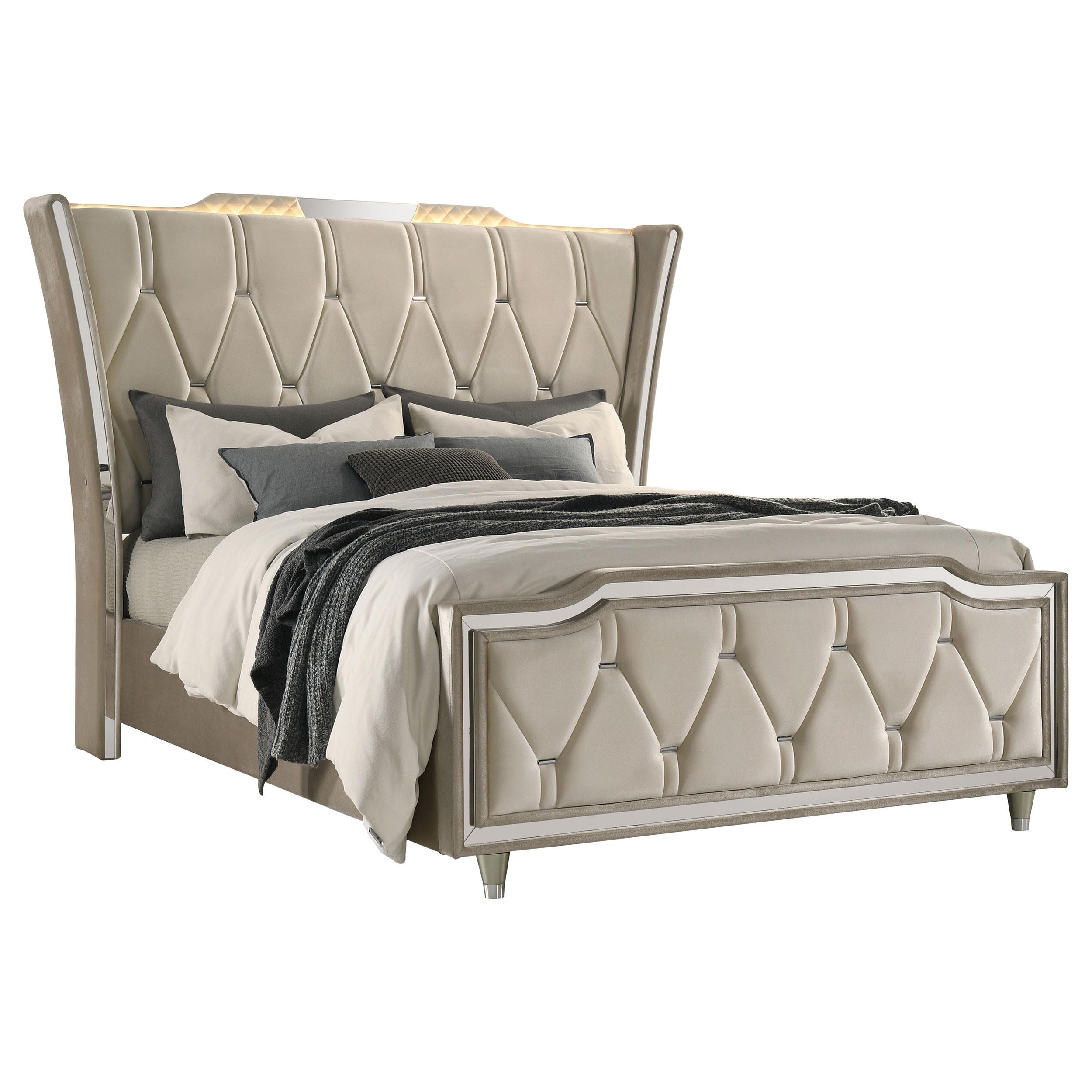  Coaster Furniture Lorient 222661Q Queen LED Upholstered Wingback Bed - Ivory/Camel IMAGE 6