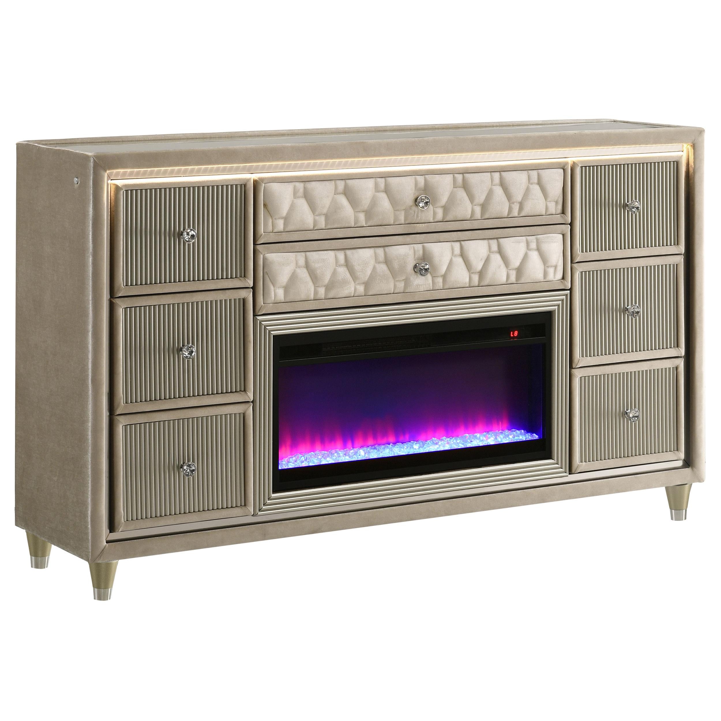 Coaster Furniture Lorient 222663FB 8-drawer LED Bedroom Flame Box Dresser - Ivory Camel IMAGE 1