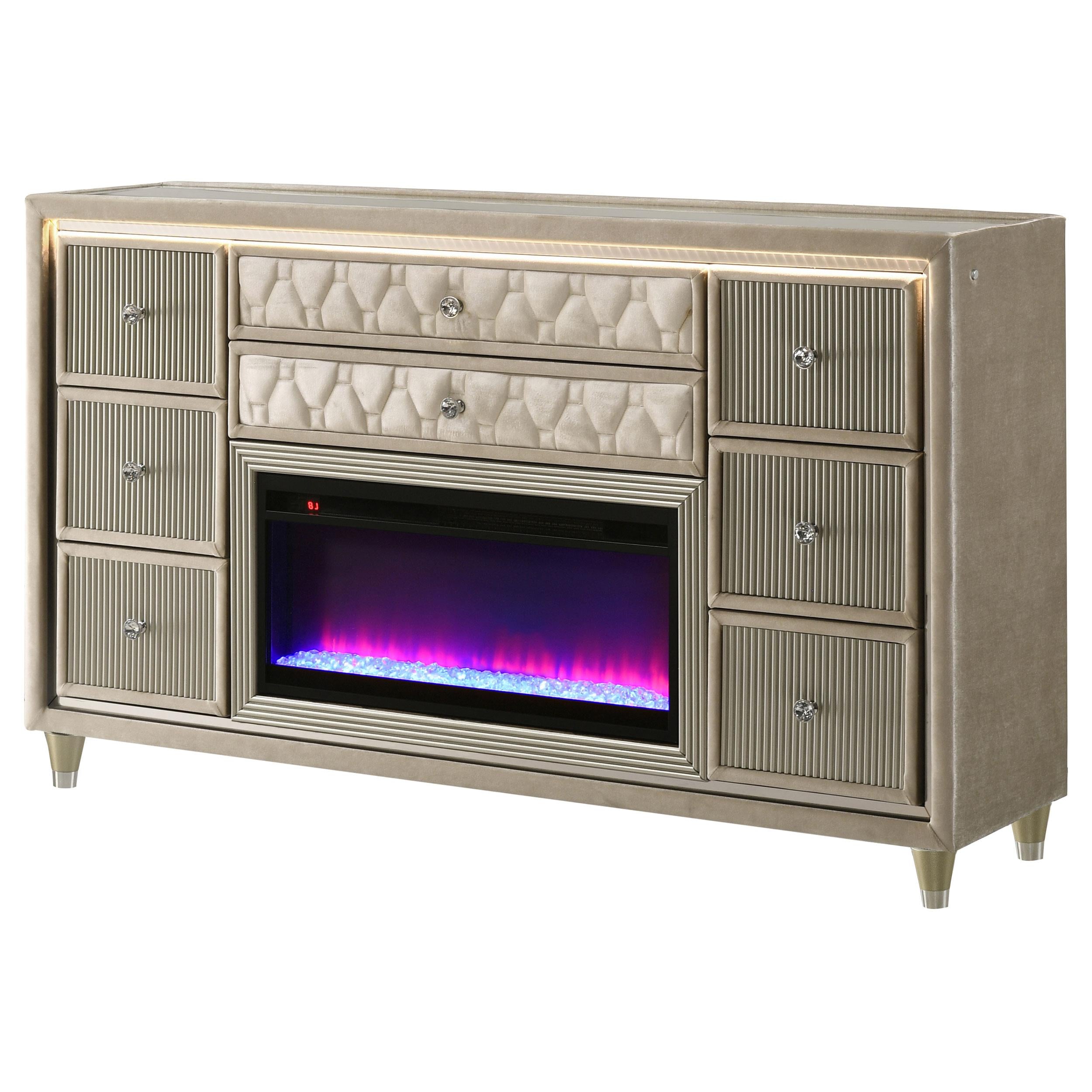  Coaster Furniture Lorient 222663FB 8-drawer LED Bedroom Flame Box Dresser - Ivory Camel IMAGE 11