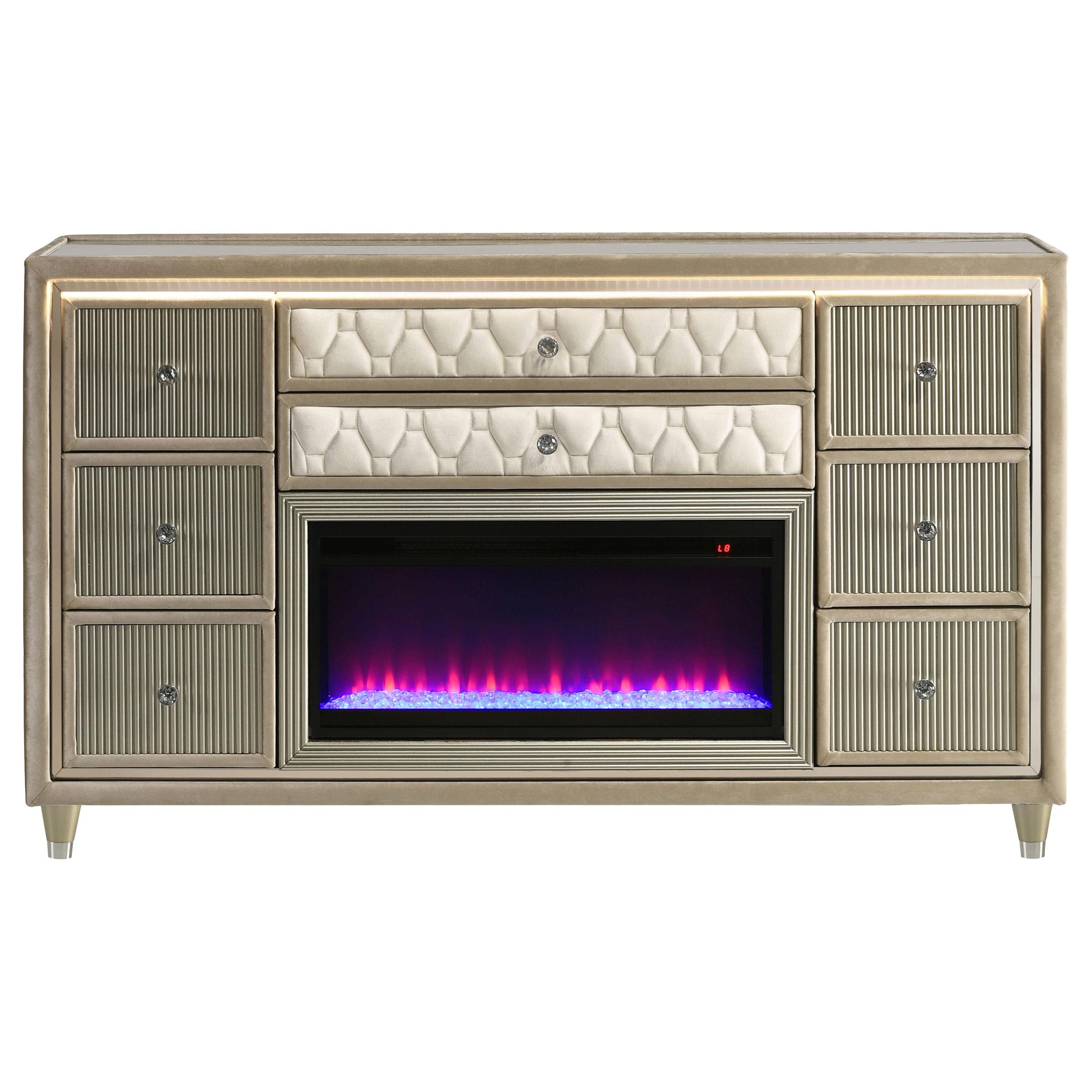  Coaster Furniture Lorient 222663FB 8-drawer LED Bedroom Flame Box Dresser - Ivory Camel IMAGE 13