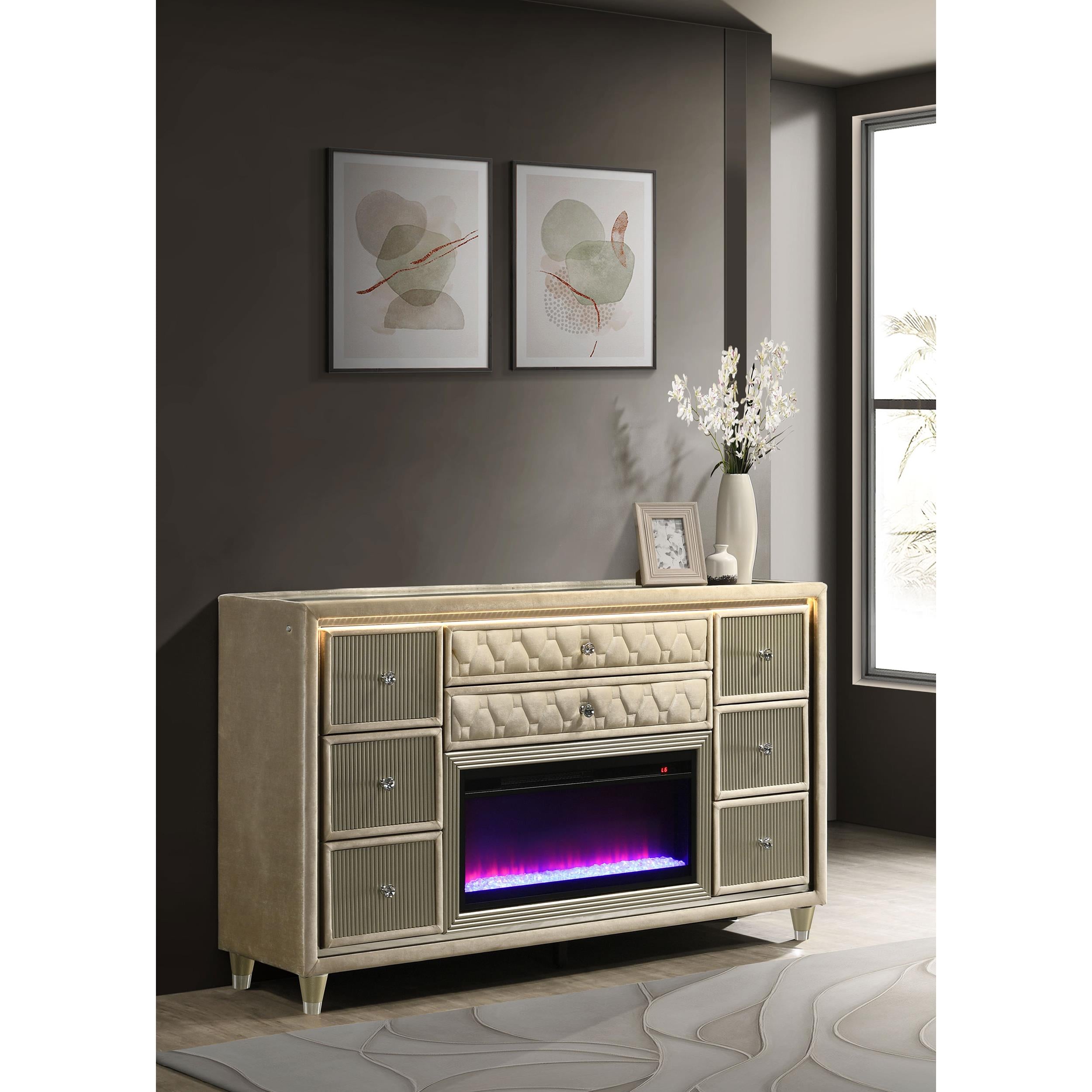  Coaster Furniture Lorient 222663FB 8-drawer LED Bedroom Flame Box Dresser - Ivory Camel IMAGE 6