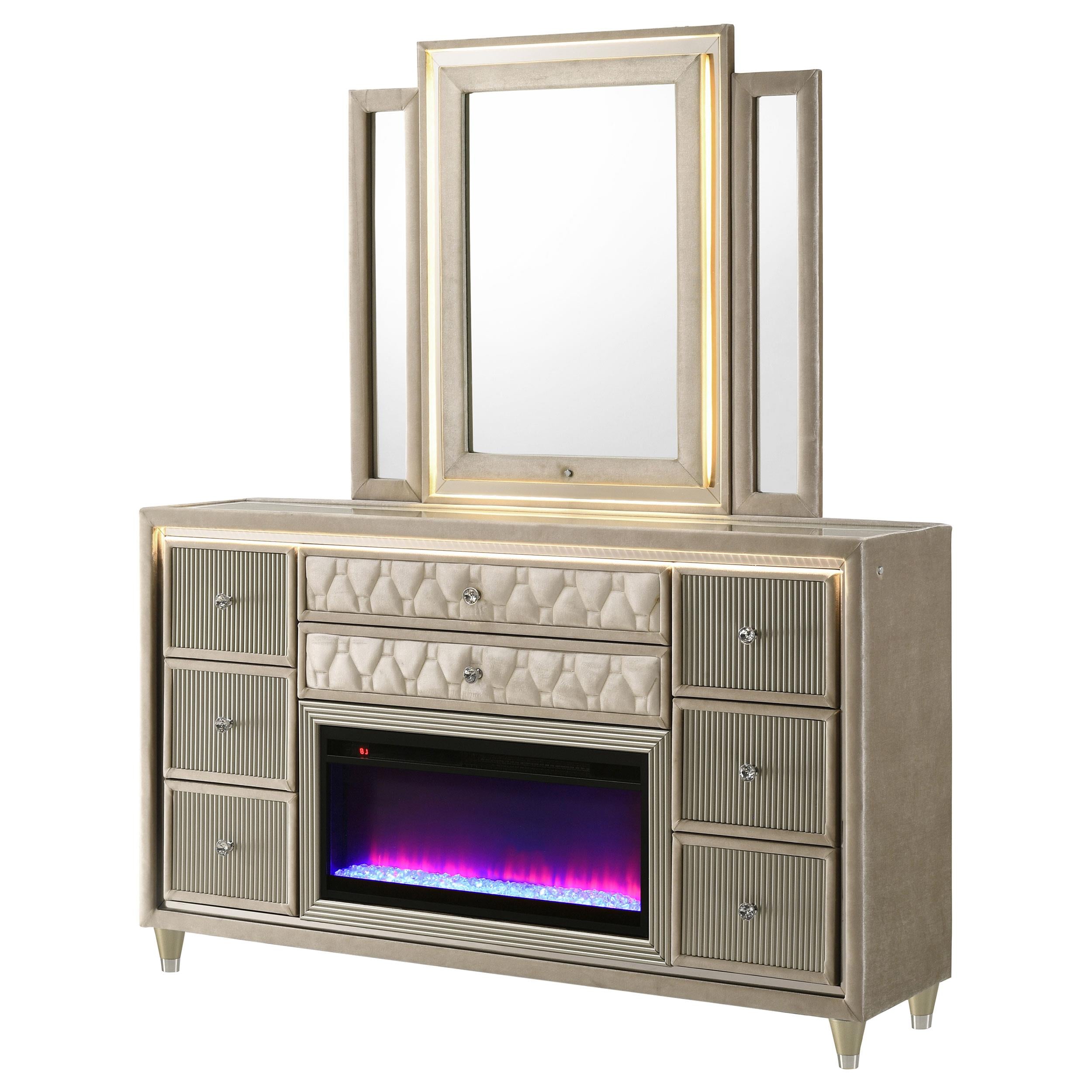  Coaster Furniture Lorient 222663FBM 8-drawer LED Flame Box Dresser and Mirror - Ivory Camel IMAGE 8