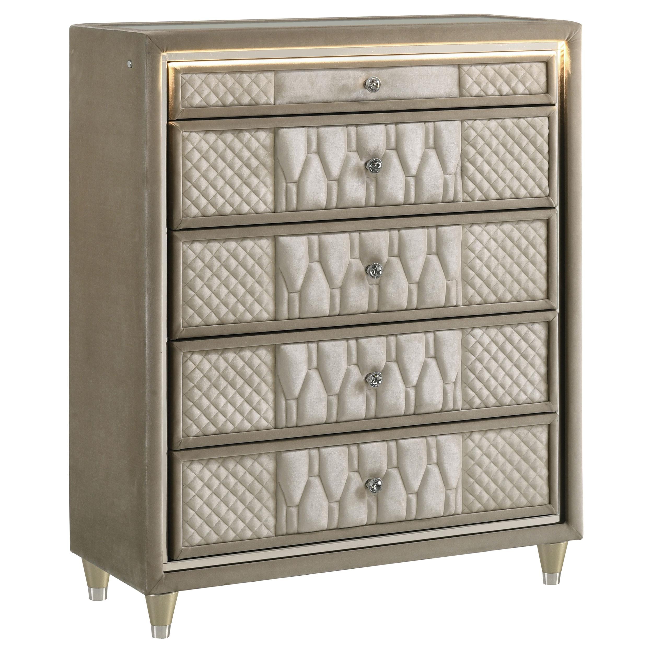  Coaster Furniture Lorient 222665 5-drawer LED Chest - Ivory/Camel IMAGE 1