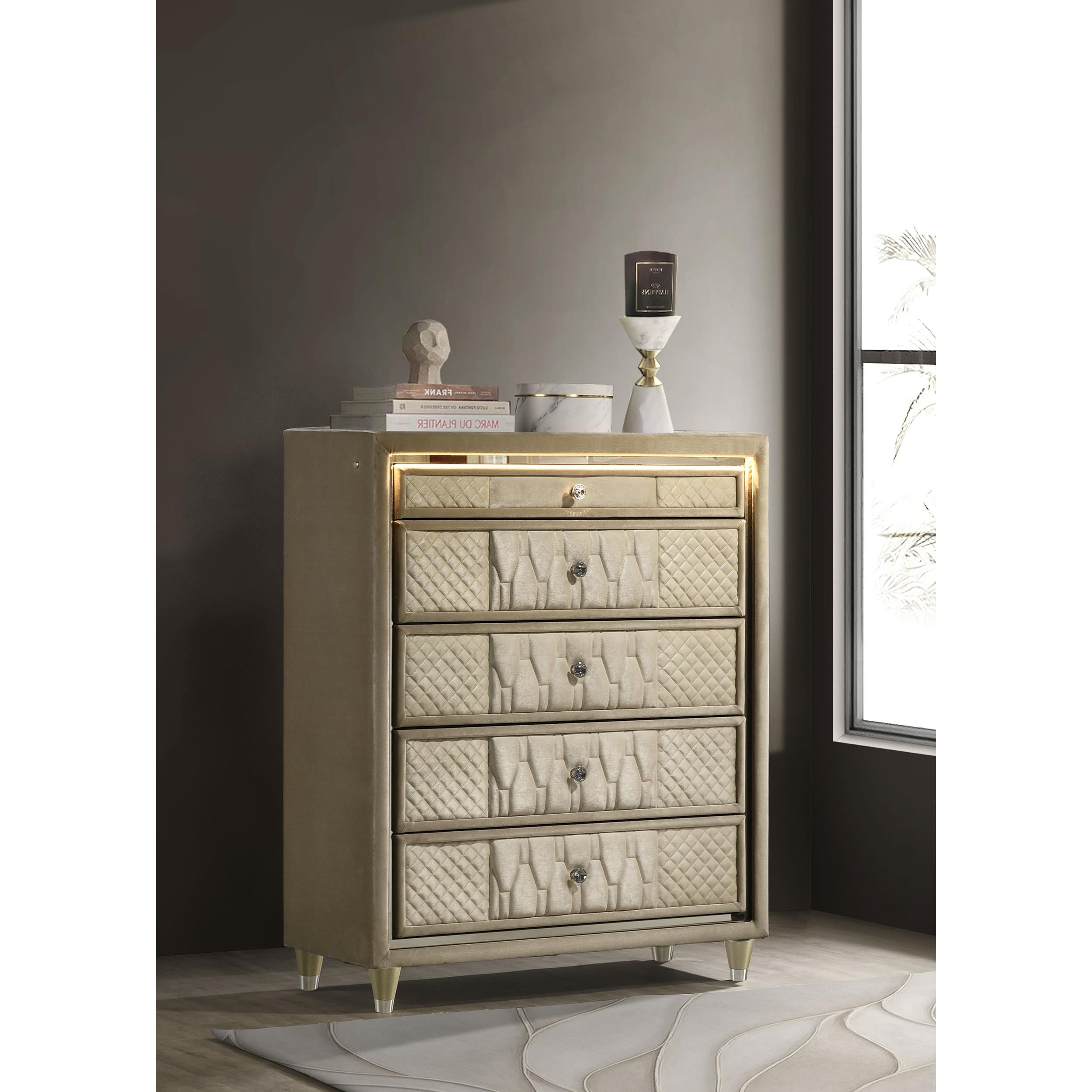  Coaster Furniture Lorient 222665 5-drawer LED Chest - Ivory/Camel IMAGE 3