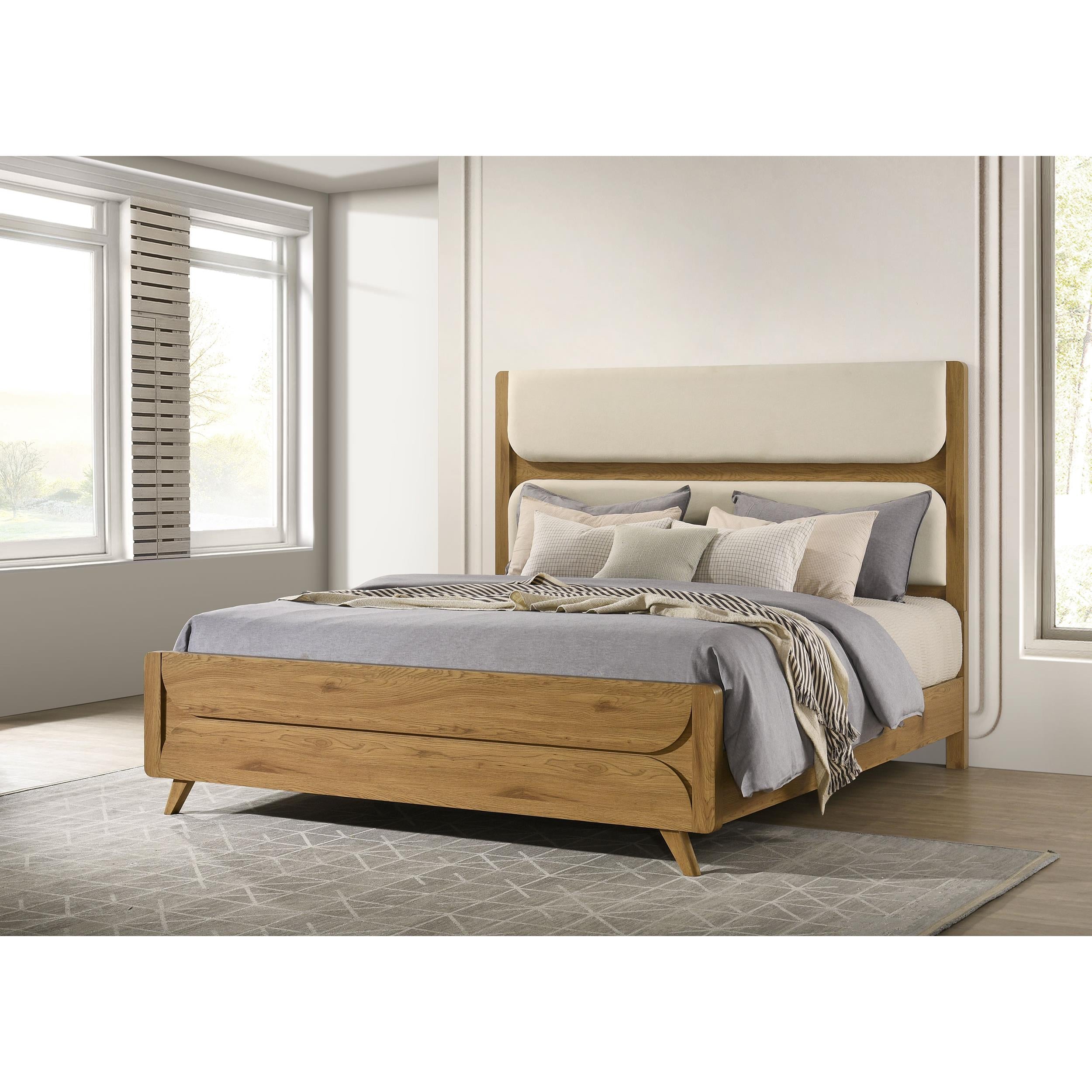  Coaster Furniture Bennett 222901KE 78-inch Eastern King Upholstered Panel Bed - Cream/Light Oak IMAGE 3