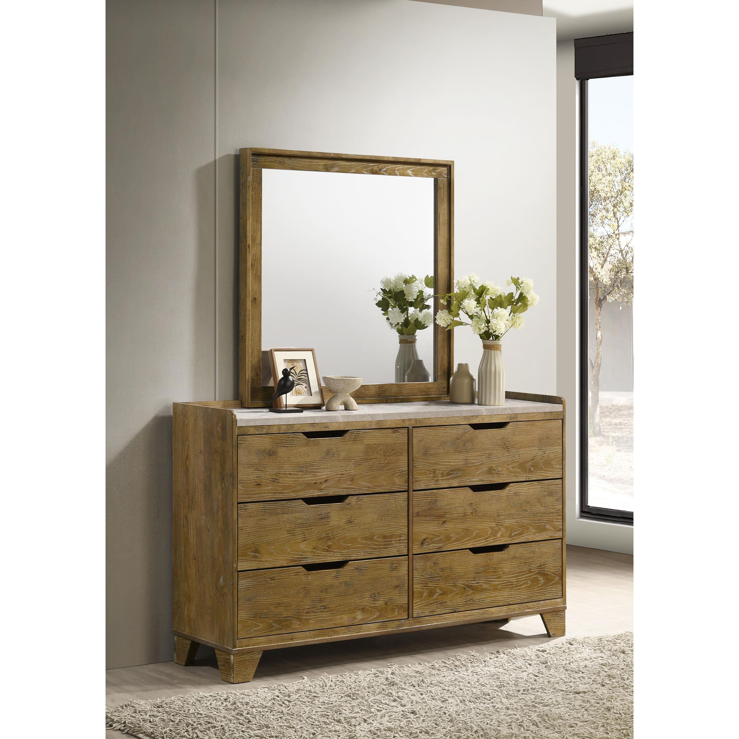  Coaster Furniture Henderson 222973M 6-drawer Bedroom Dresser with Mirror - Medium Oak IMAGE 2
