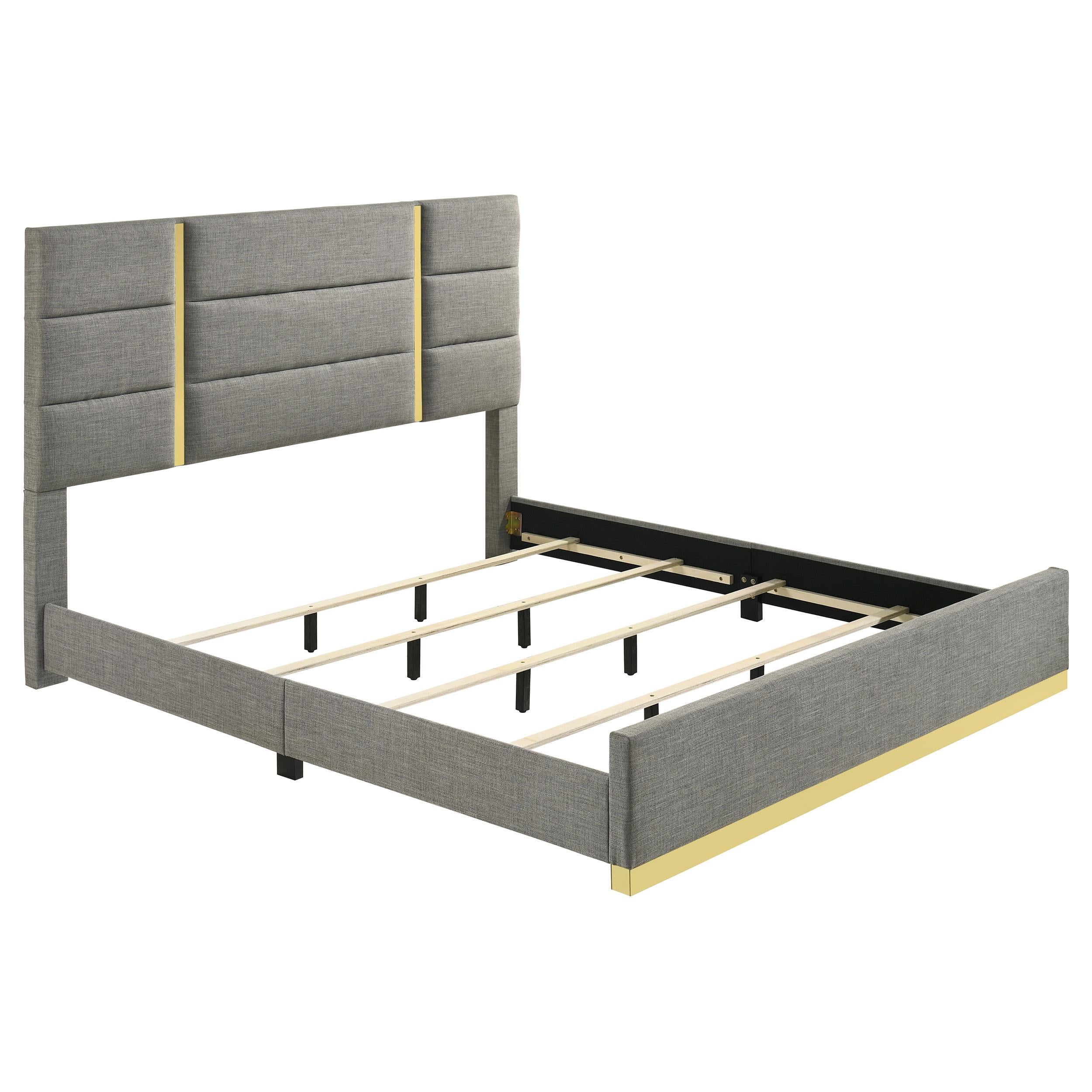  Coaster Furniture Ines 223091GRYKE 56-inch Fabric Upholstered Eastern King Panel Bed - Grey IMAGE 1