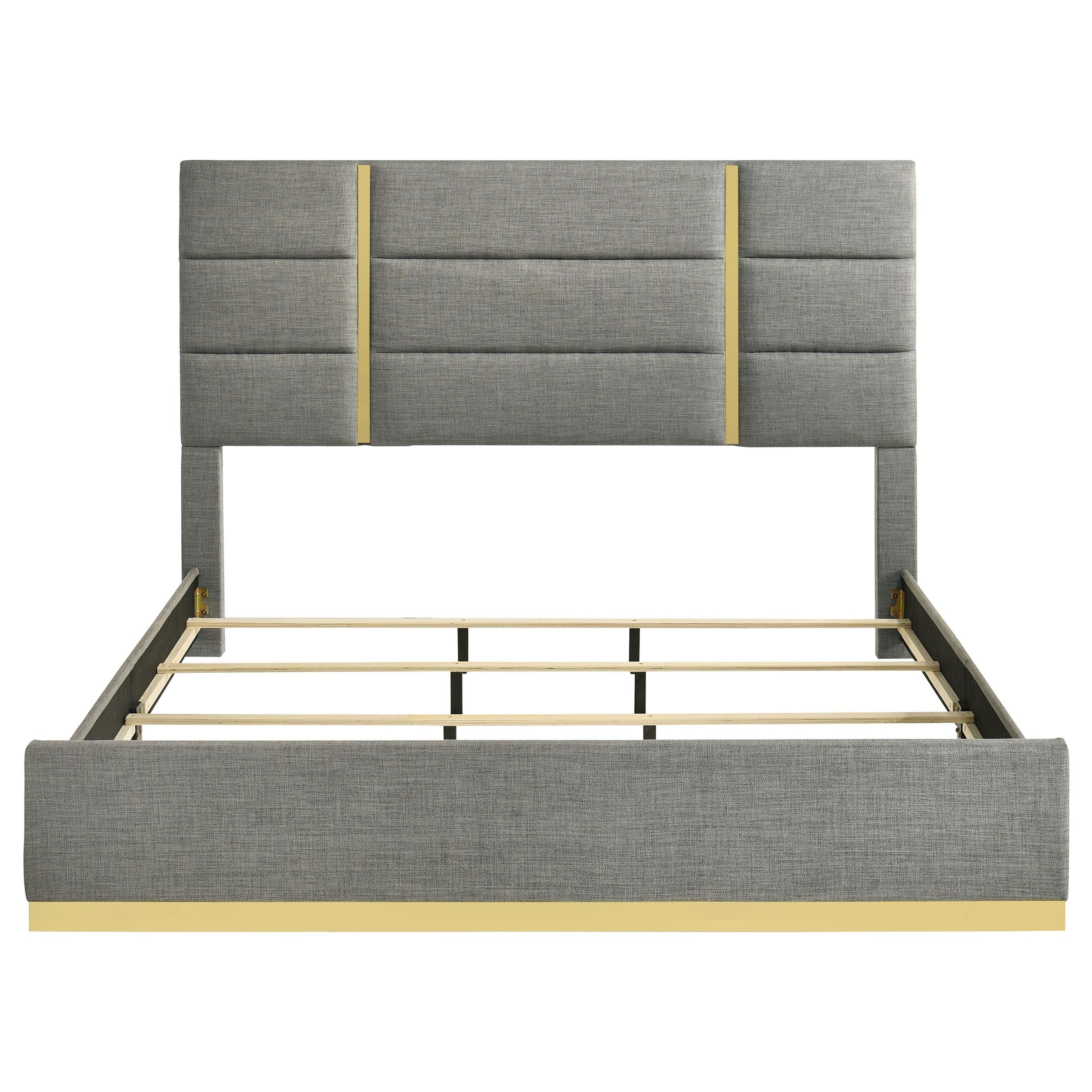  Coaster Furniture Ines 223091GRYKE 56-inch Fabric Upholstered Eastern King Panel Bed - Grey IMAGE 2