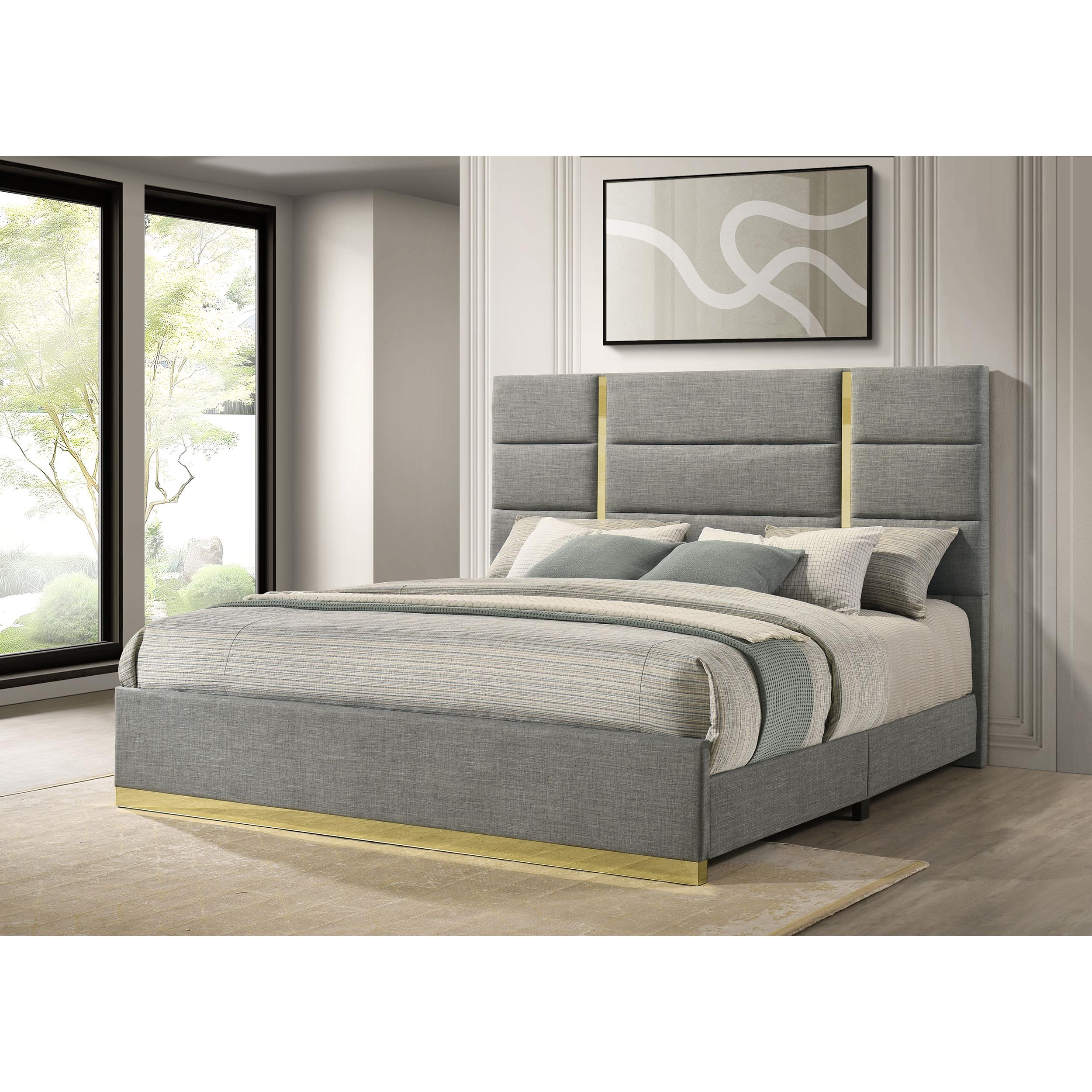  Coaster Furniture Ines 223091GRYKE 56-inch Fabric Upholstered Eastern King Panel Bed - Grey IMAGE 3