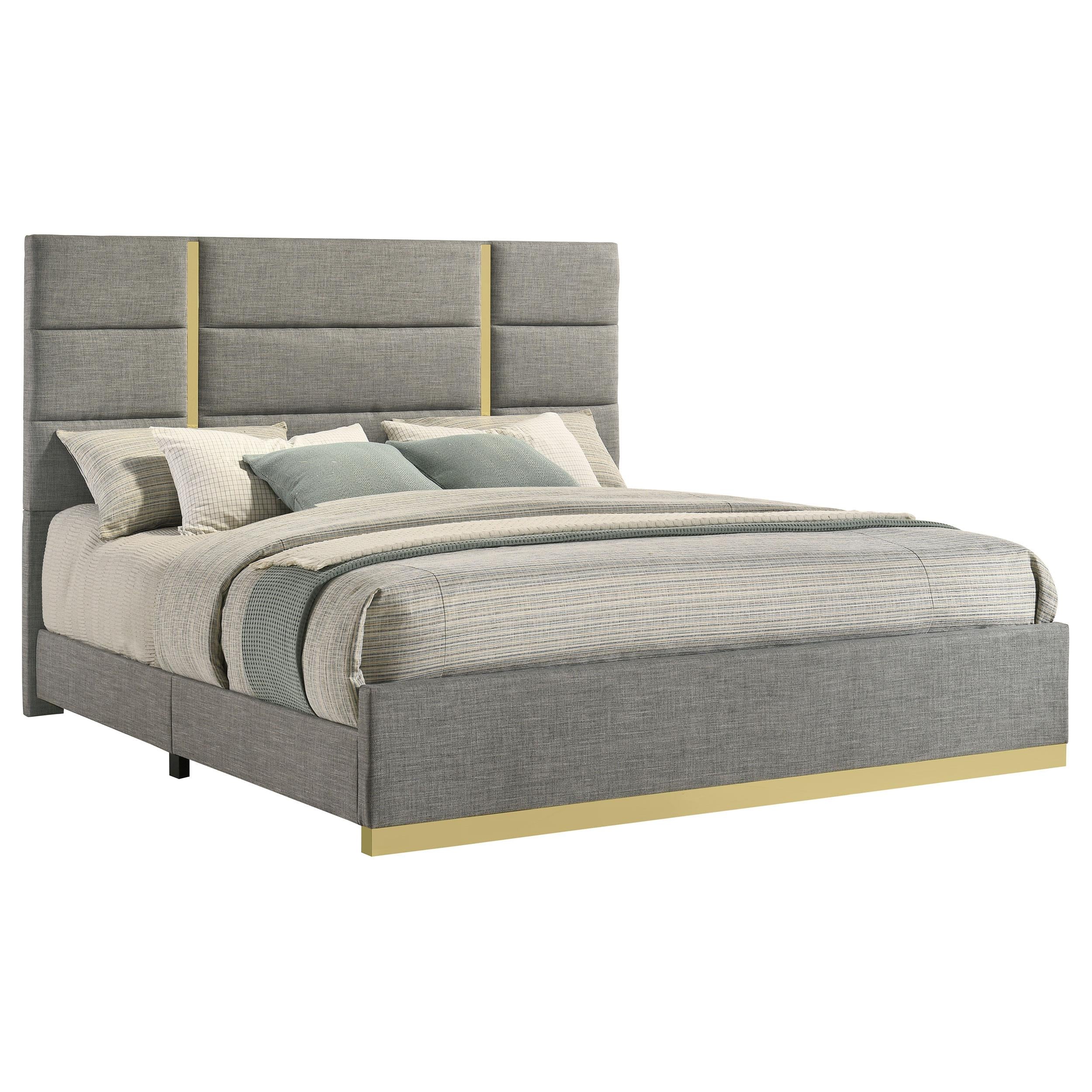 Coaster Furniture Ines 223091GRYKE 56-inch Fabric Upholstered Eastern King Panel Bed - Grey IMAGE 7