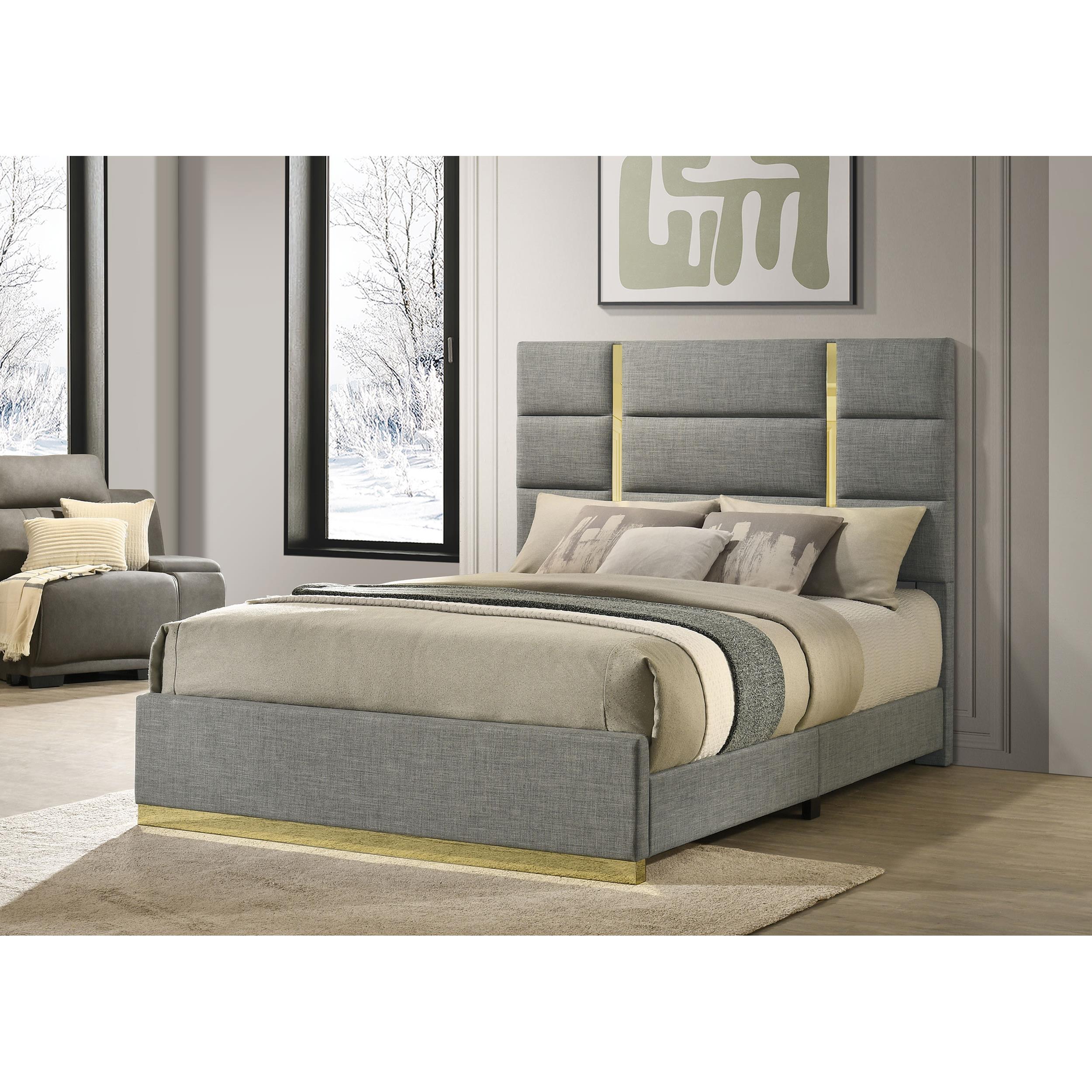  Coaster Furniture Ines 223091GRYQ 56-inch Fabric Upholstered Queen Panel Bed - Grey IMAGE 4