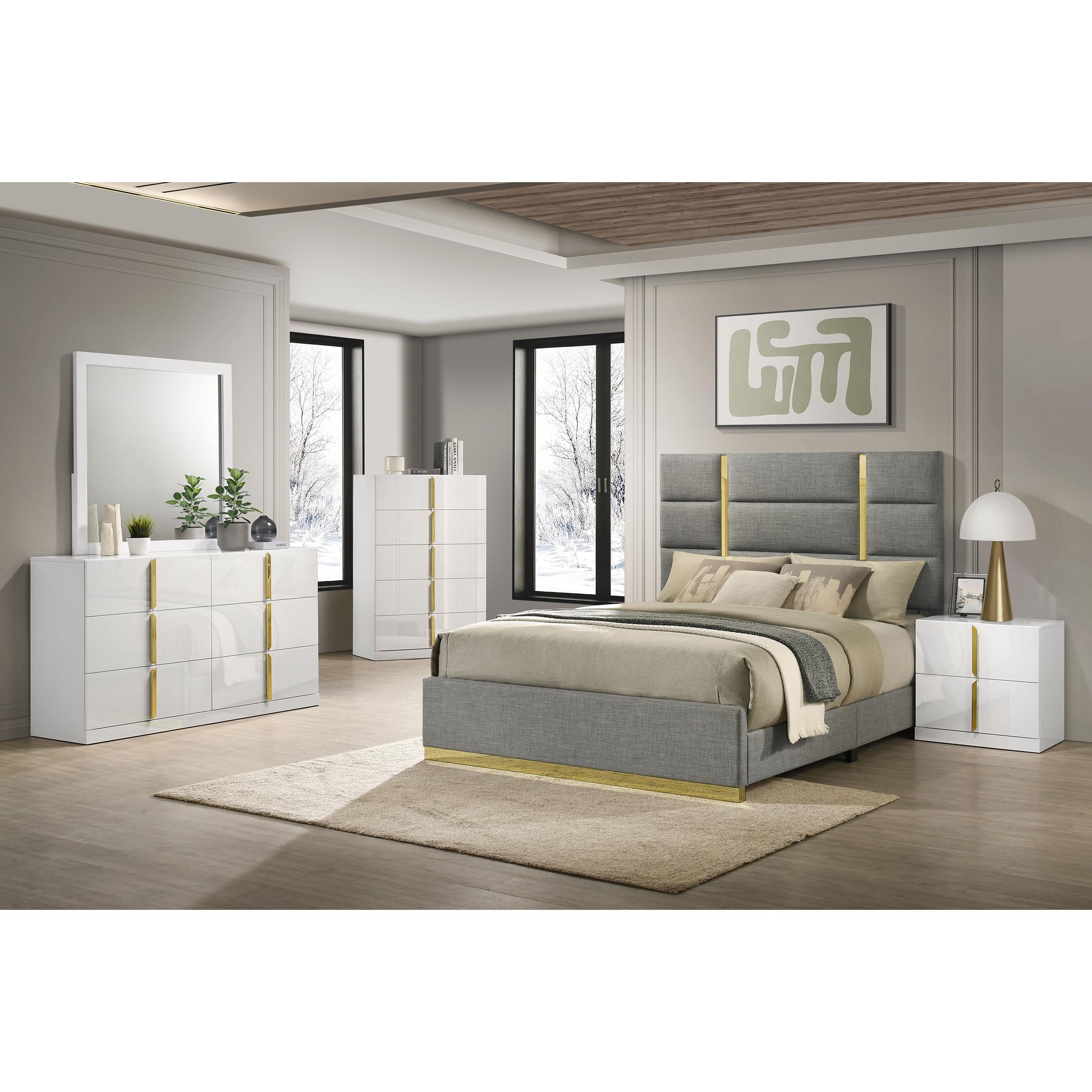  Coaster Furniture Ines 223091GRYQ 56-inch Fabric Upholstered Queen Panel Bed - Grey IMAGE 8