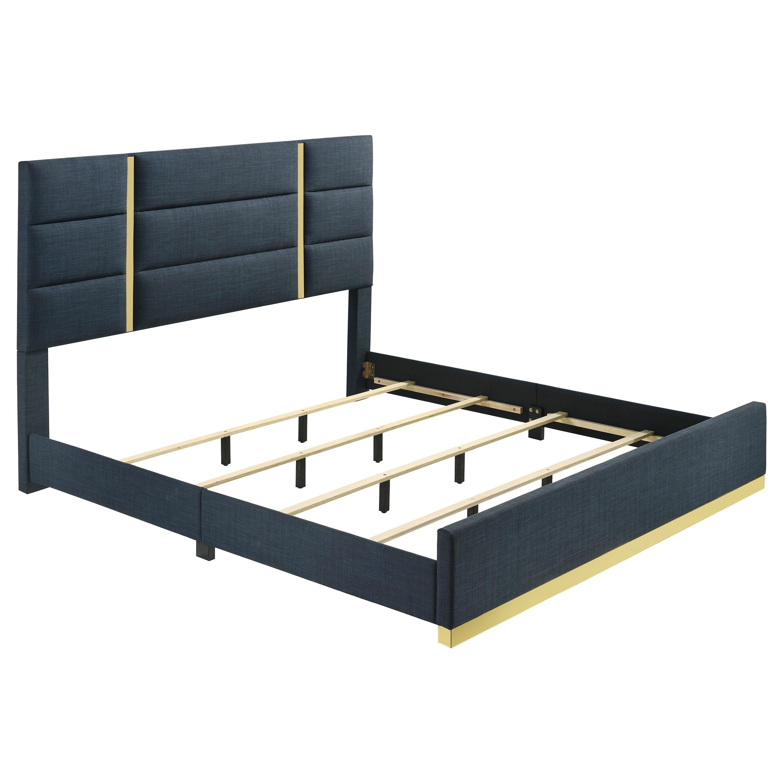  Coaster Furniture Ines 223091NVYKE 56-inch Fabric Upholstered Eastern King Panel Bed - Navy IMAGE 1