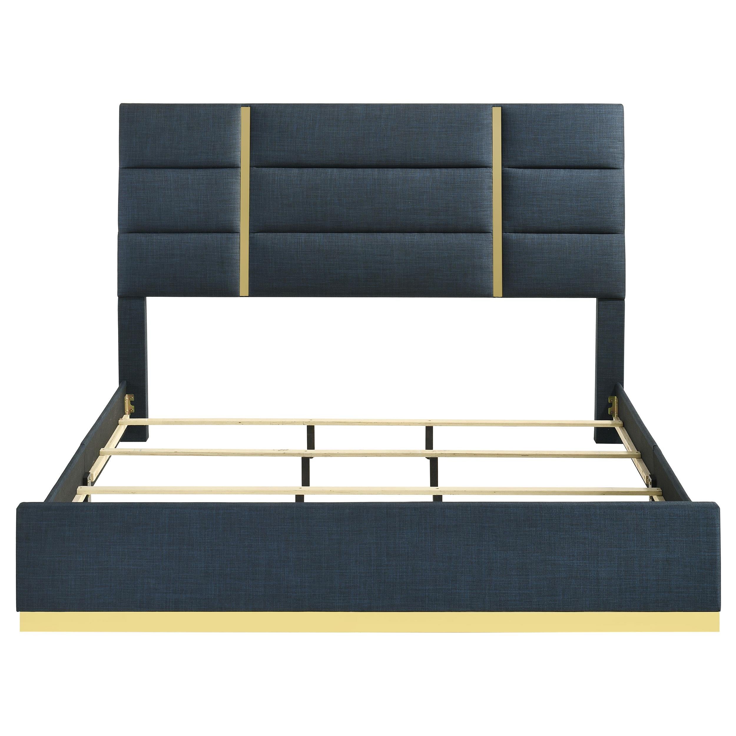  Coaster Furniture Ines 223091NVYKE 56-inch Fabric Upholstered Eastern King Panel Bed - Navy IMAGE 2