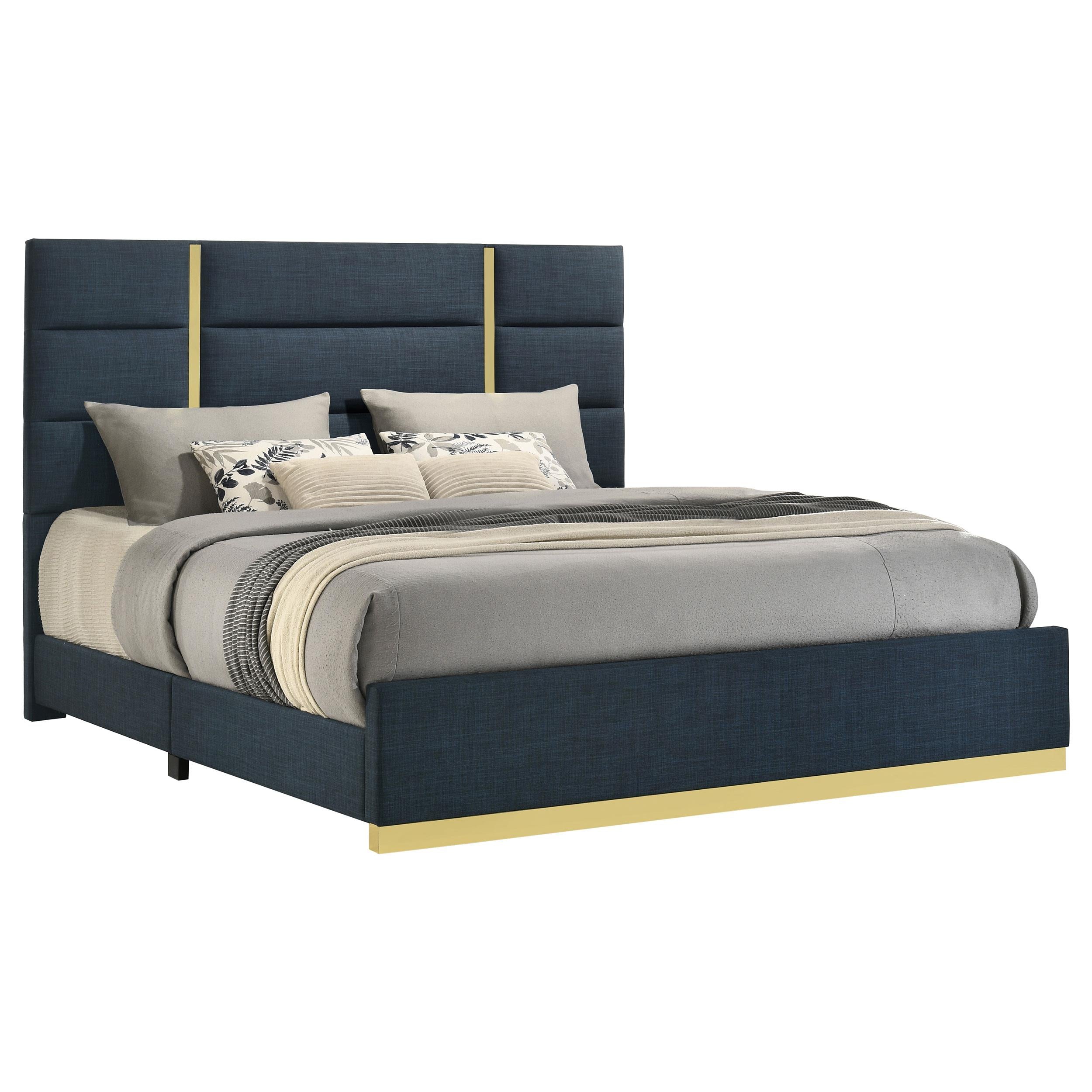  Coaster Furniture Ines 223091NVYKE 56-inch Fabric Upholstered Eastern King Panel Bed - Navy IMAGE 6