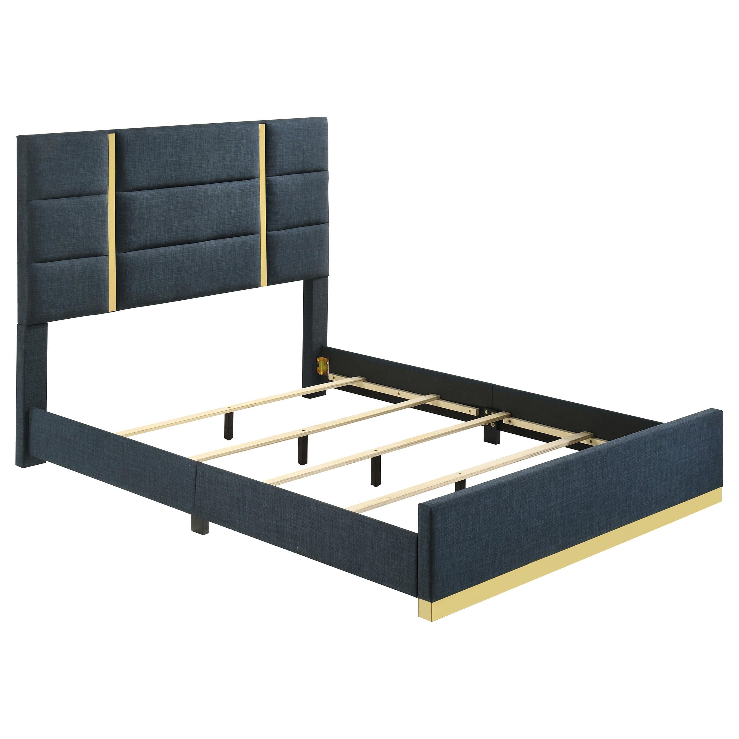  Coaster Furniture Ines 223091NVYQ 56-inch Fabric Upholstered Queen Panel Bed - Navy IMAGE 1