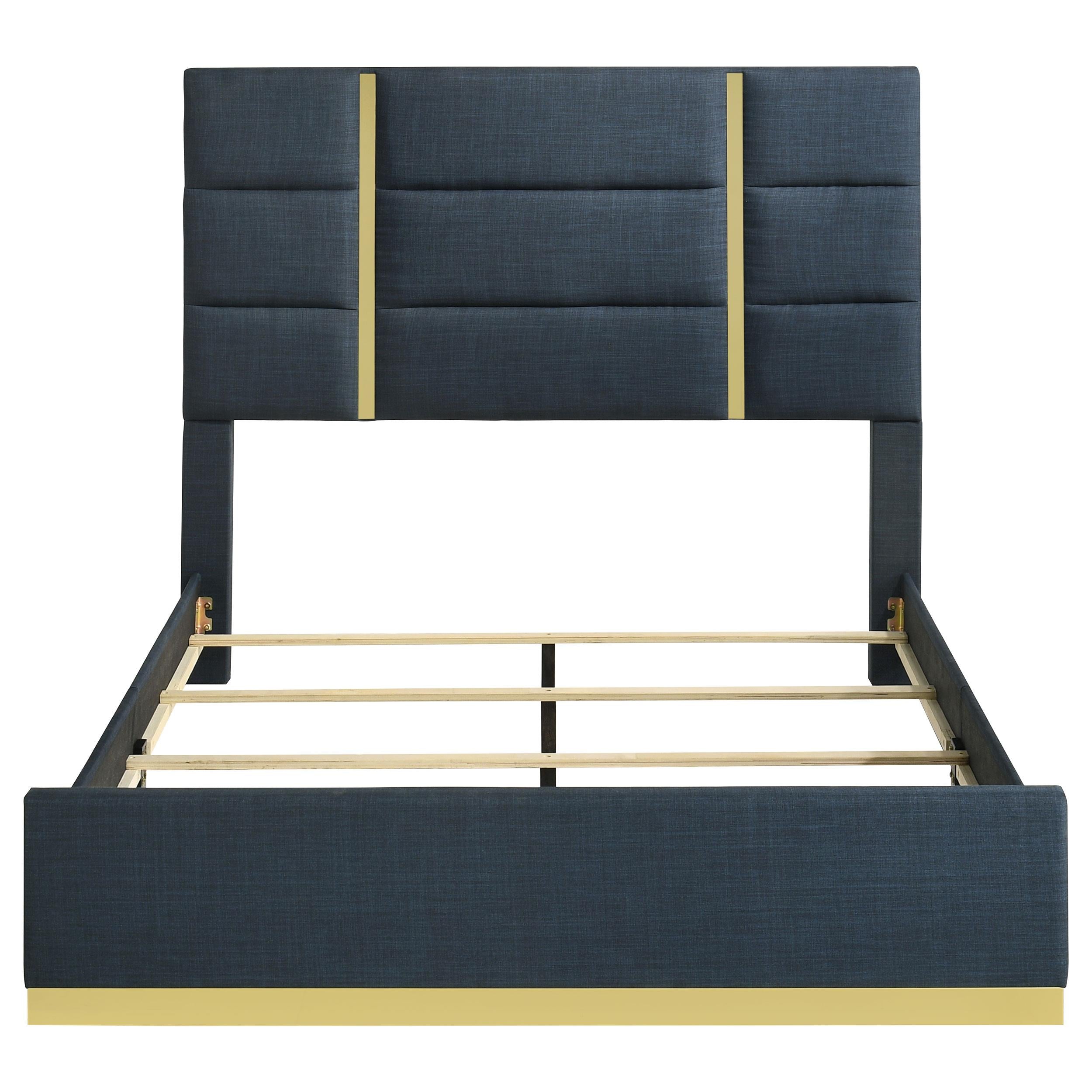  Coaster Furniture Ines 223091NVYQ 56-inch Fabric Upholstered Queen Panel Bed - Navy IMAGE 2