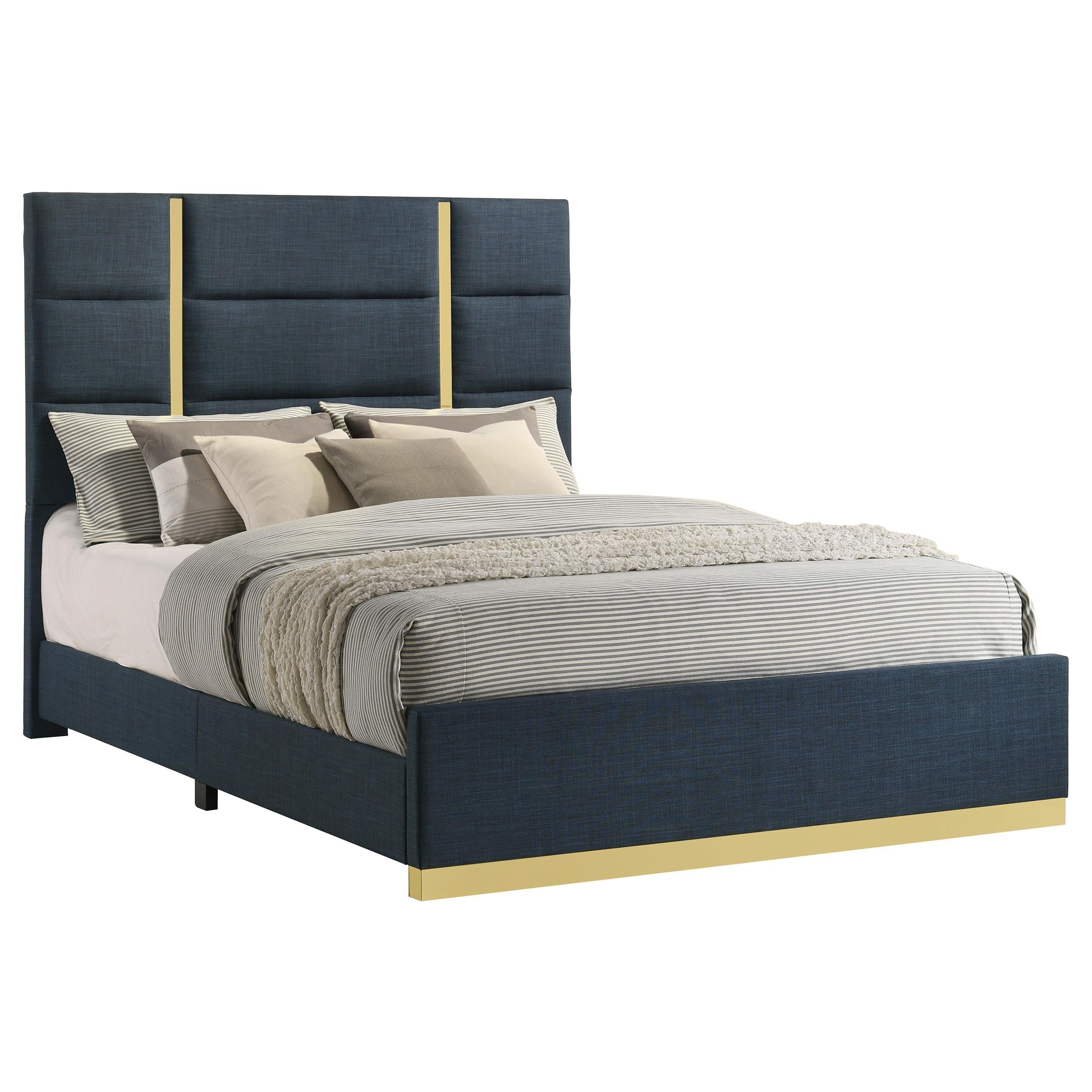  Coaster Furniture Ines 223091NVYQ 56-inch Fabric Upholstered Queen Panel Bed - Navy IMAGE 6