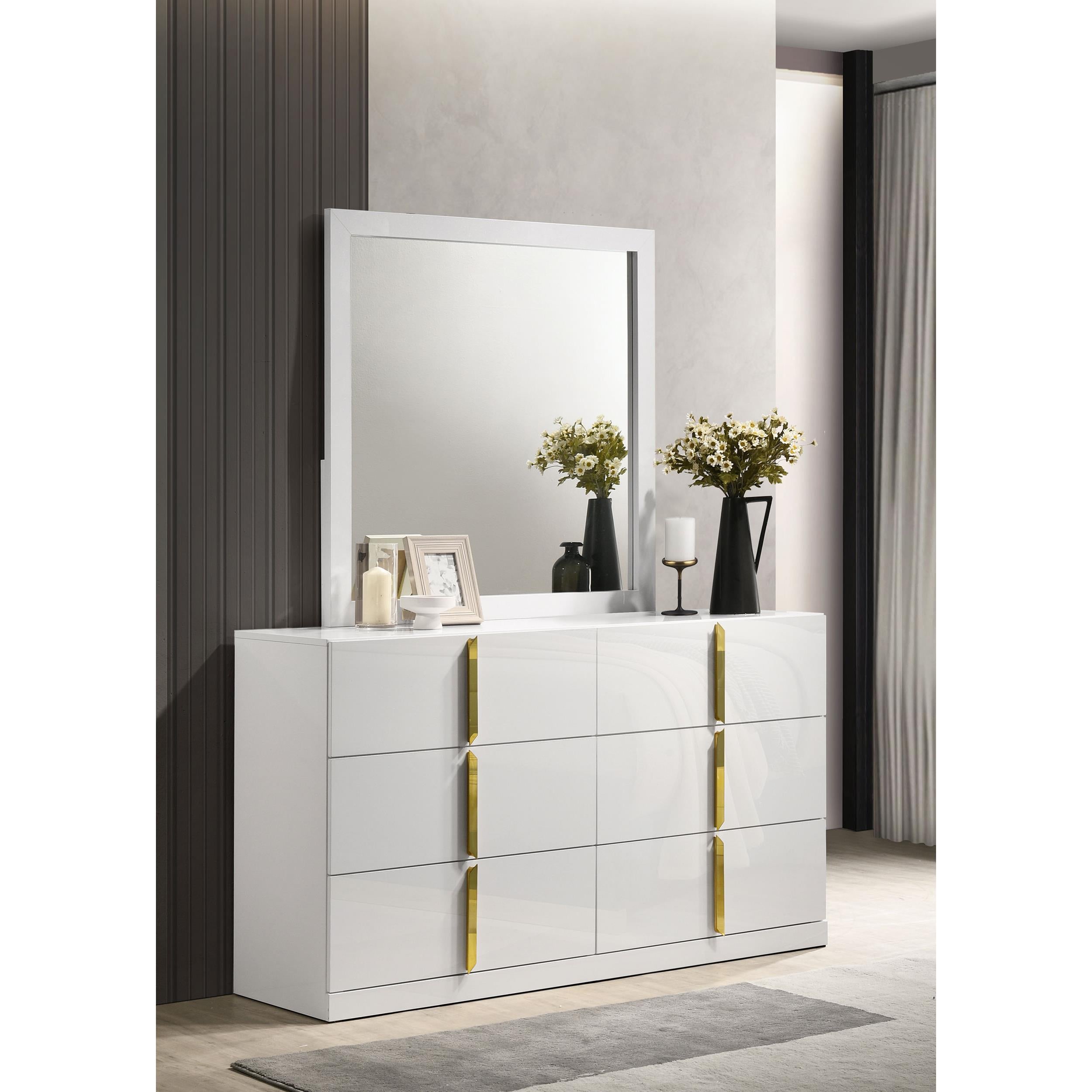  Coaster Furniture Ines 223093M 6-drawer Bedroom Dresser with Mirror - White High Gloss IMAGE 4