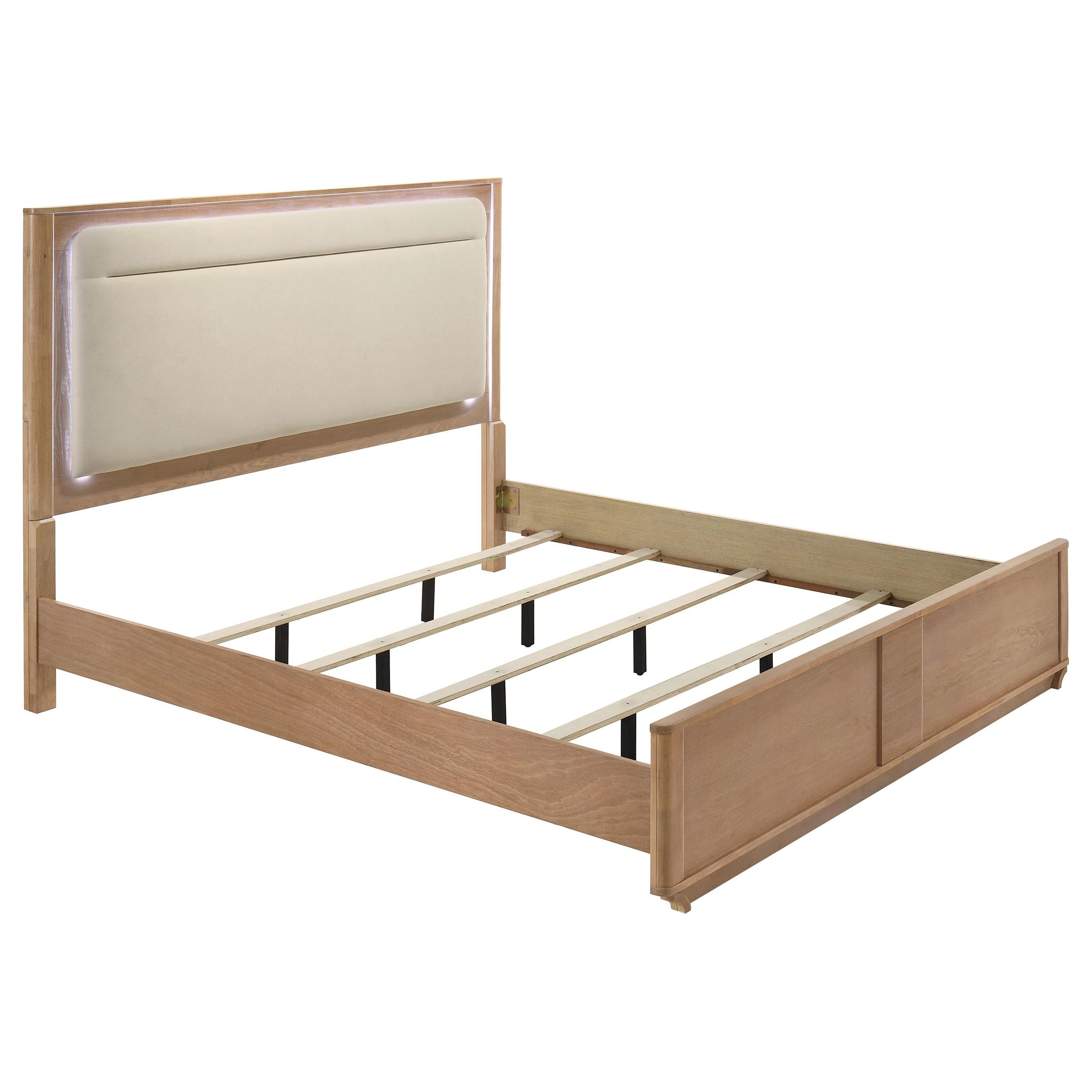  Coaster Furniture Leanne 223131KE Eastern King LED Panel Bed - Off White/Light Oak IMAGE 1