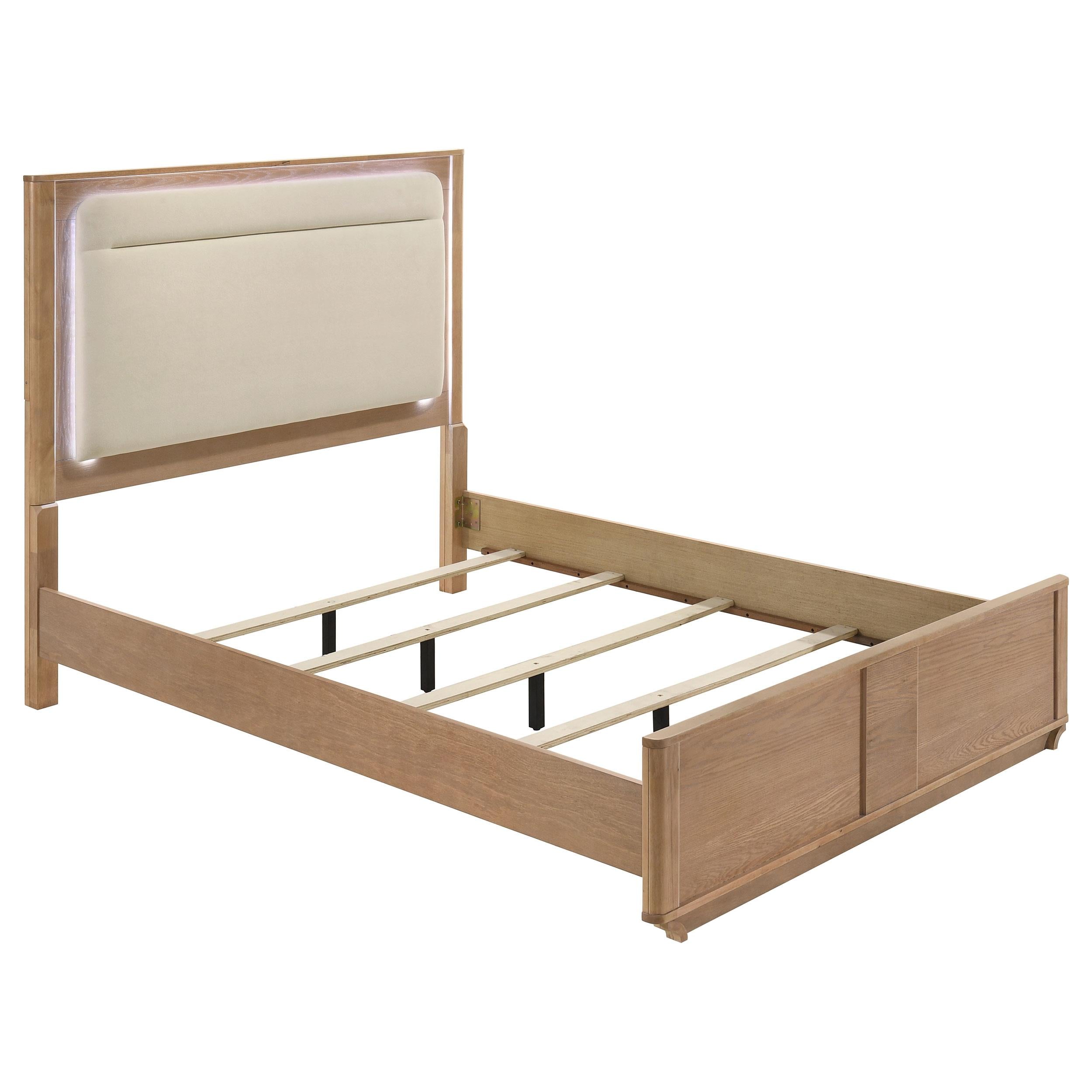  Coaster Furniture Leanne 223131Q Queen LED Panel Bed - Off White/Light Oak IMAGE 1