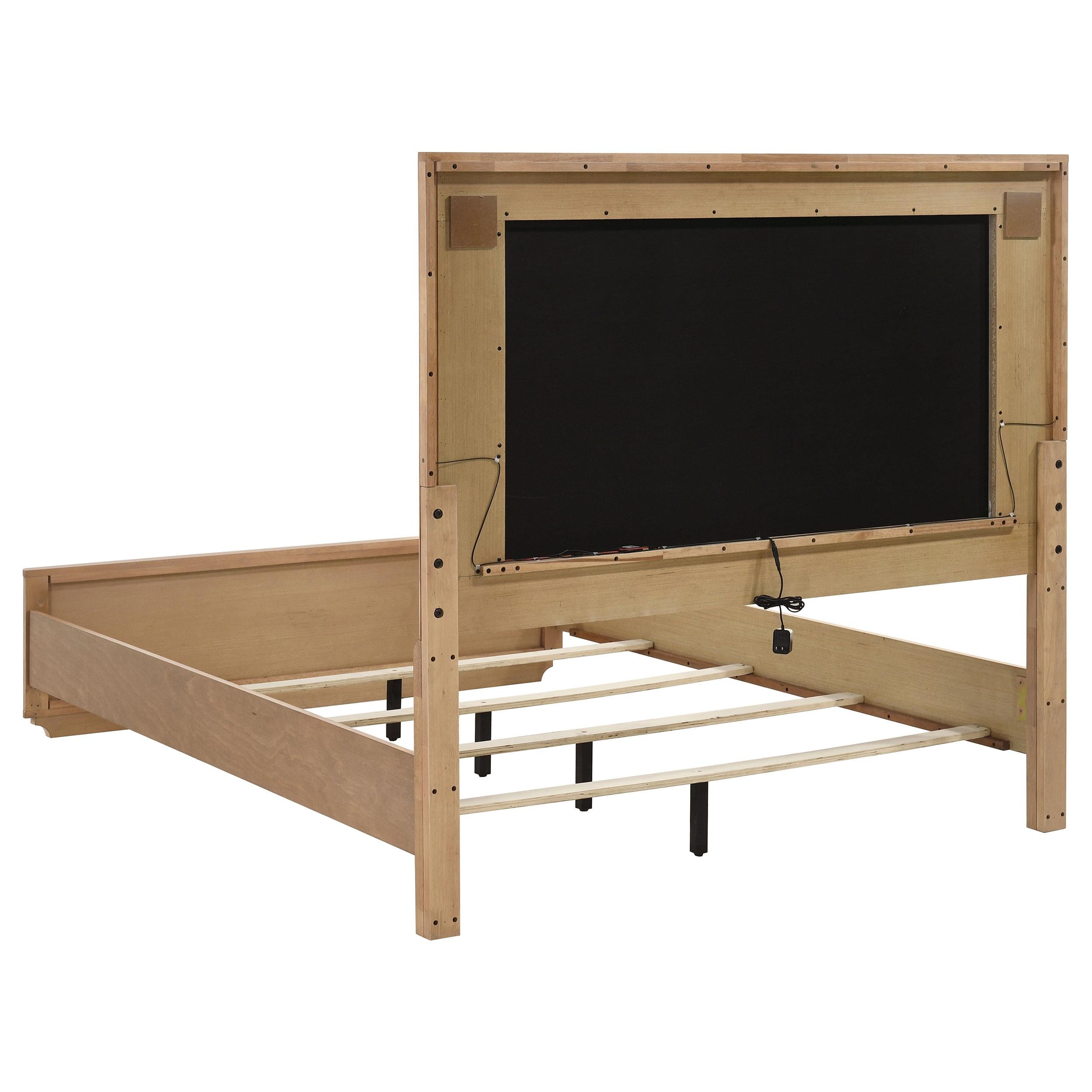  Coaster Furniture Leanne 223131Q Queen LED Panel Bed - Off White/Light Oak IMAGE 3