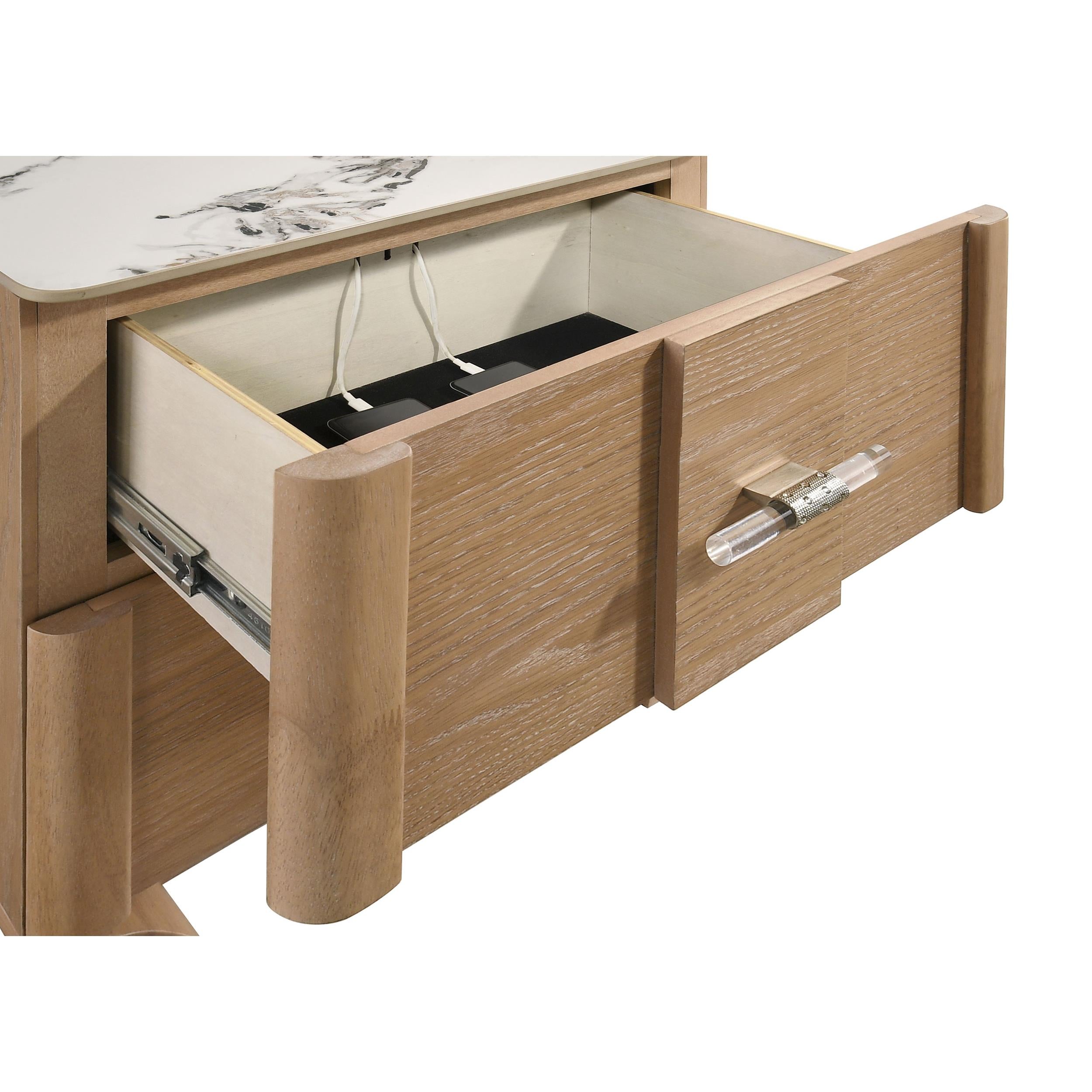  Coaster Furniture Leanne 223132 2-drawer Sinter Stone Top Nightstand - Light Oak IMAGE 4