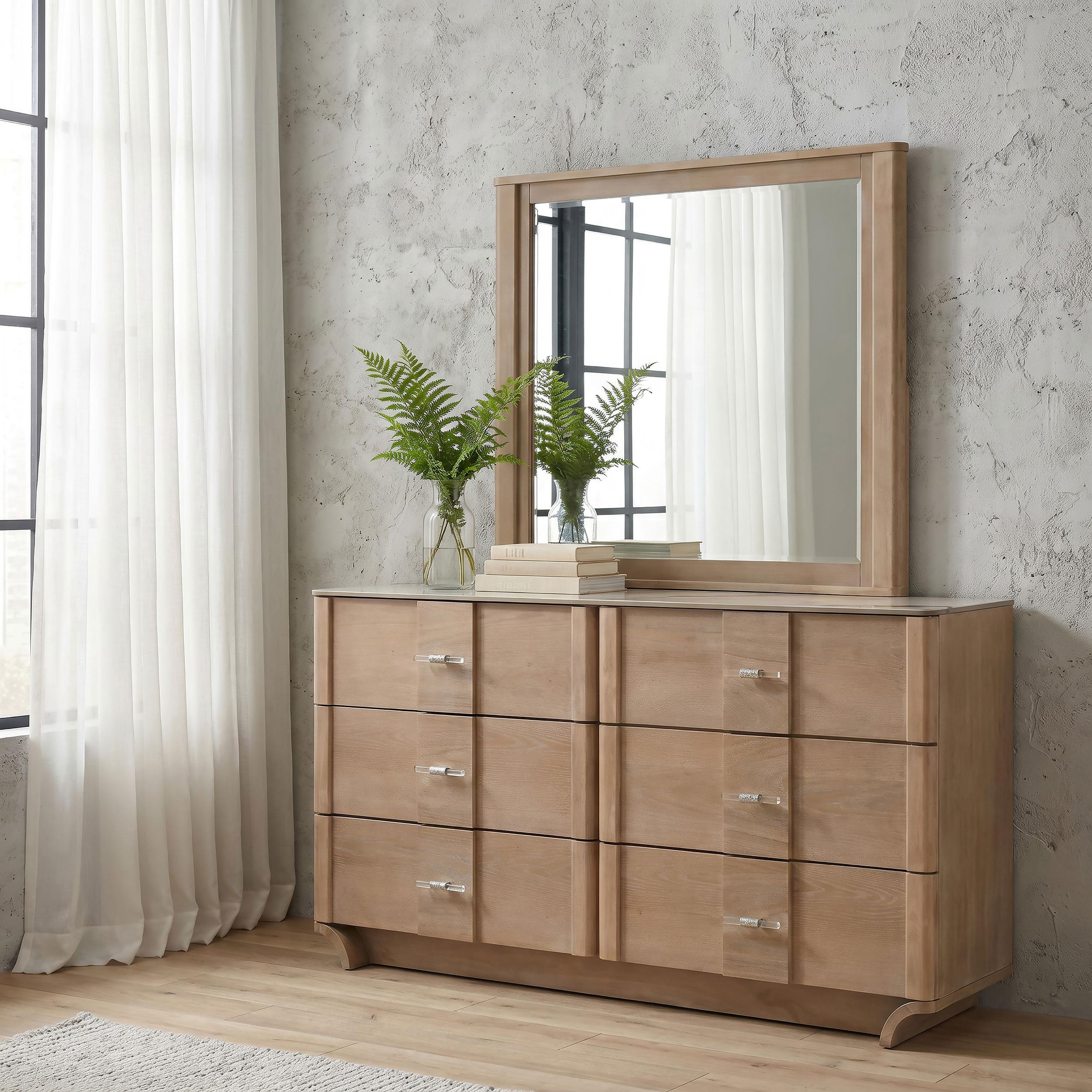  Coaster Furniture Leanne 223133M 6-drawer Sinter Stone Top Dresser and Mirror - Light Oak IMAGE 5