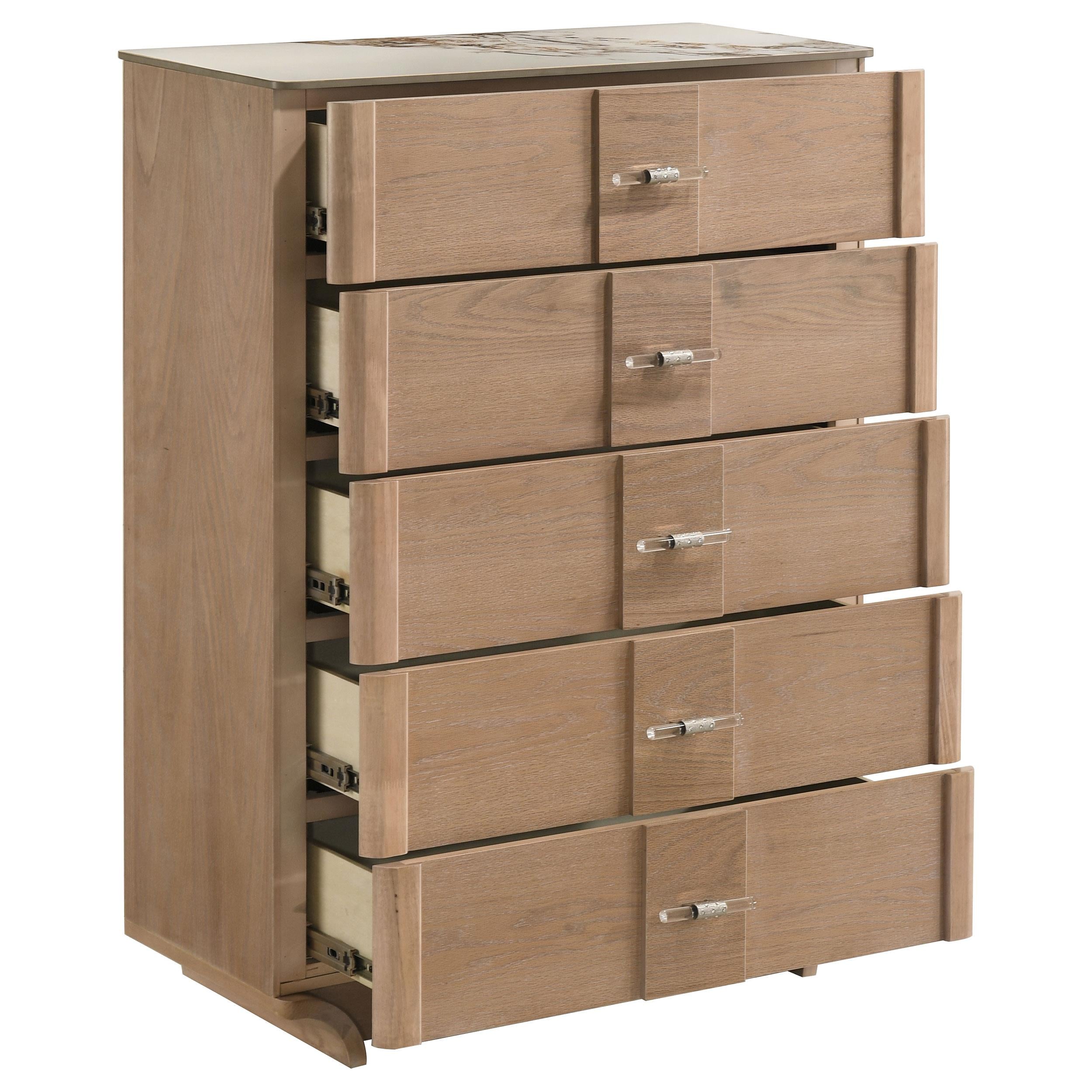  Coaster Furniture Leanne 223135 5-drawer Sinter Stone Top Chest - Light Oak IMAGE 12